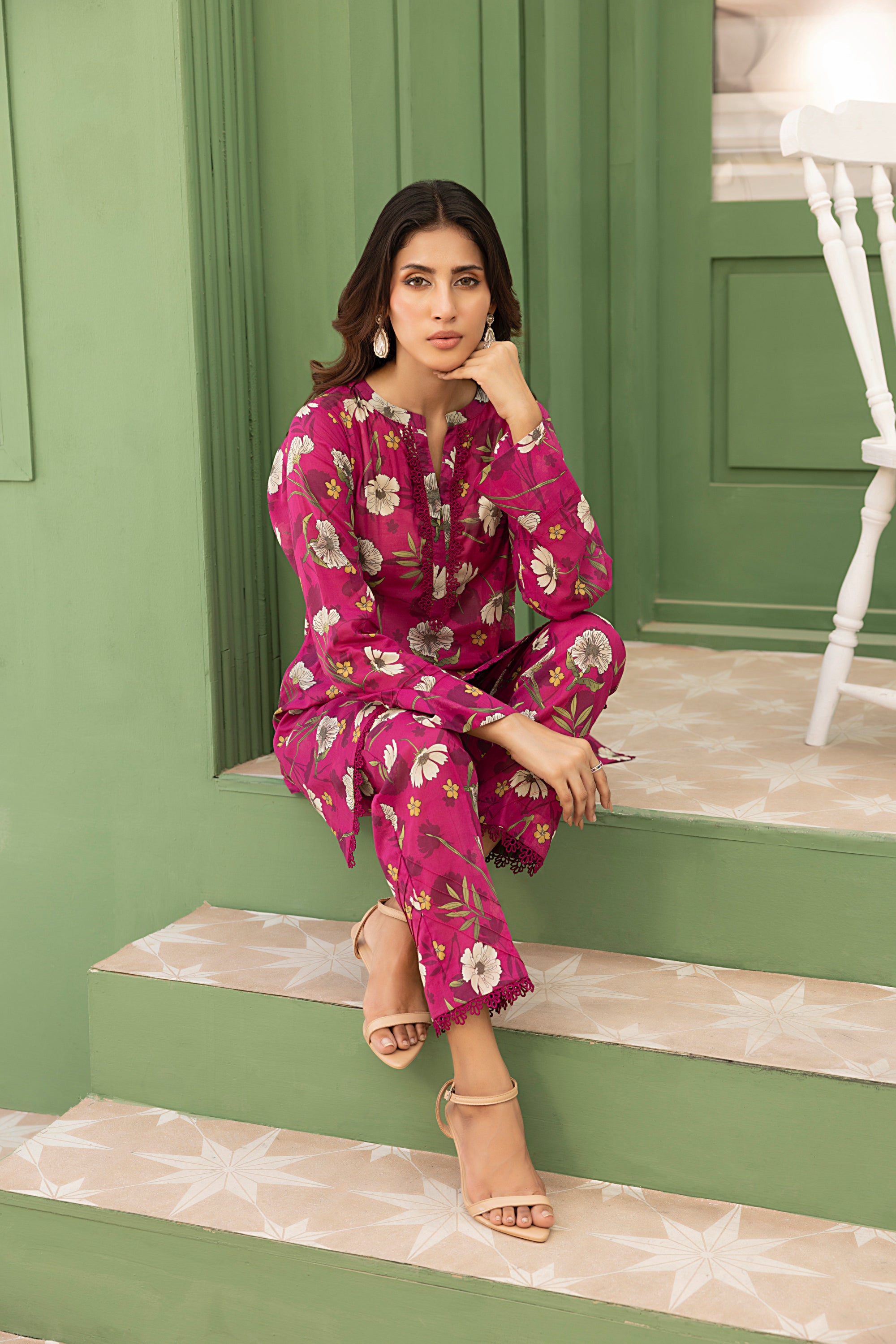 lawn Co Ord Sets in Hot pink red