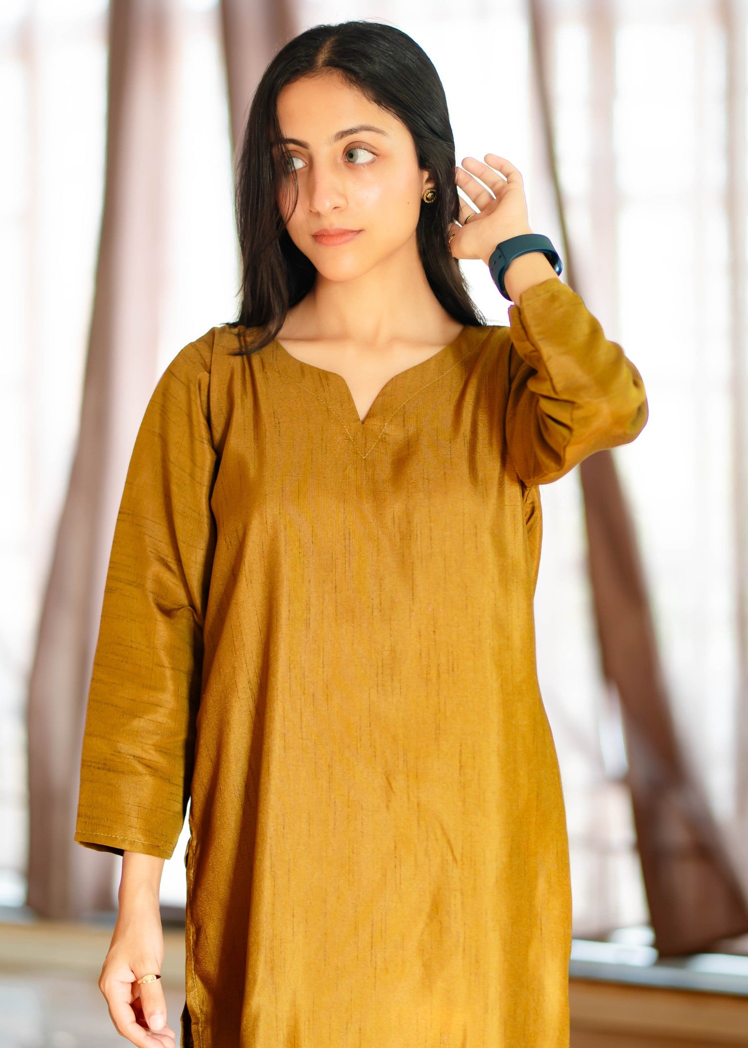 viscose raw silk Co Ord Sets in Russet brown