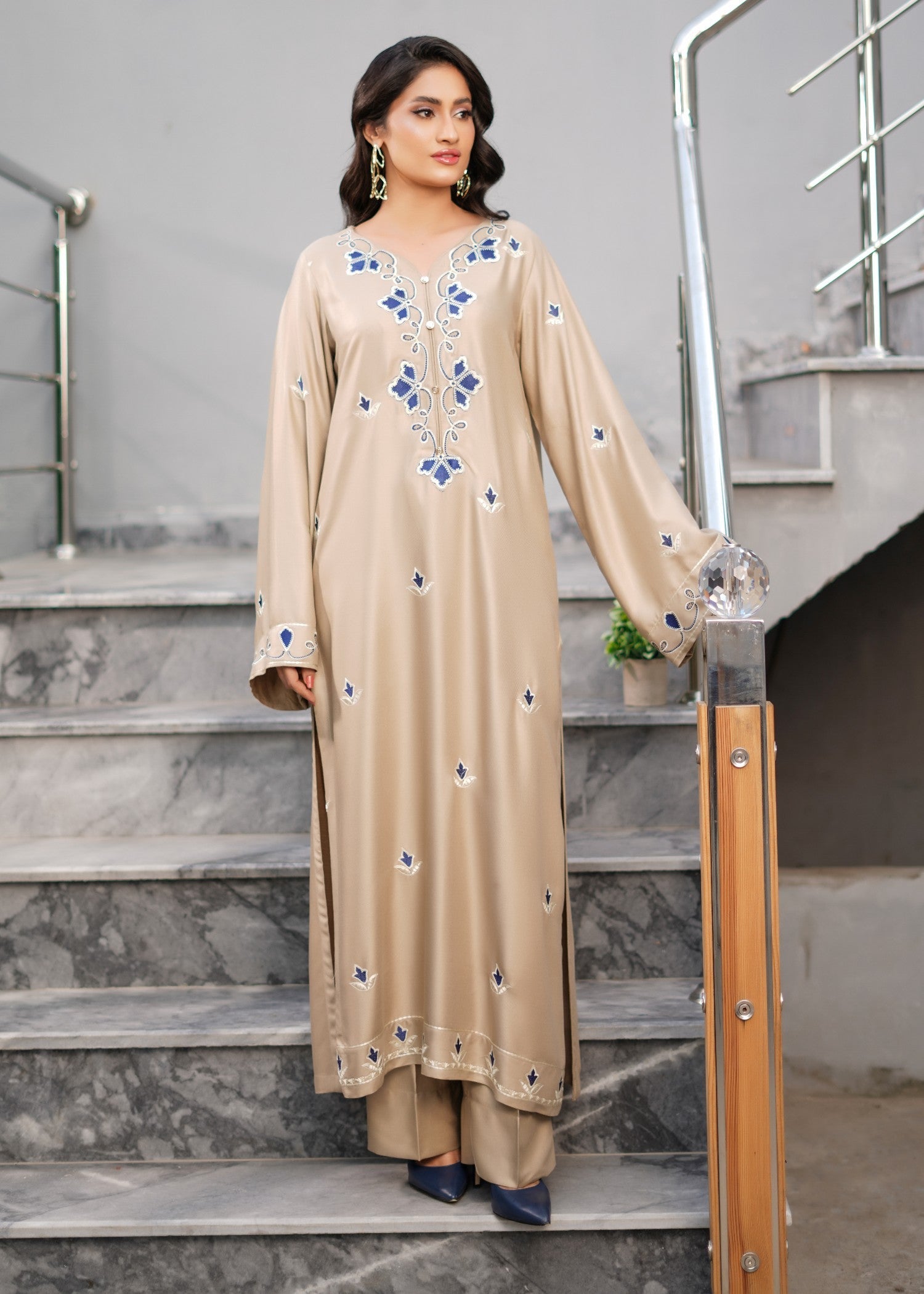 twill cotton Kurta Set in Beige