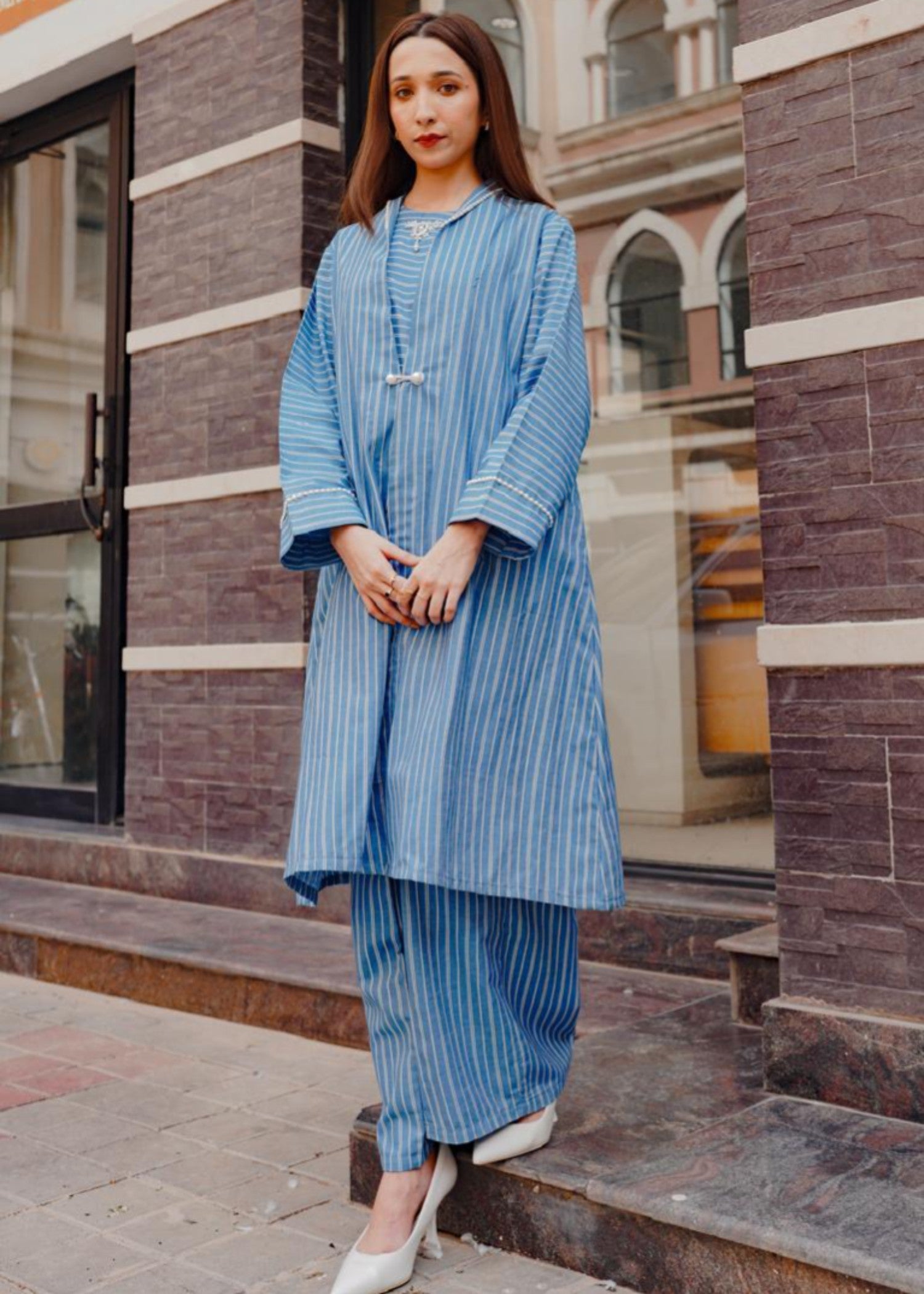 denim-like chambray Gown in Light blue