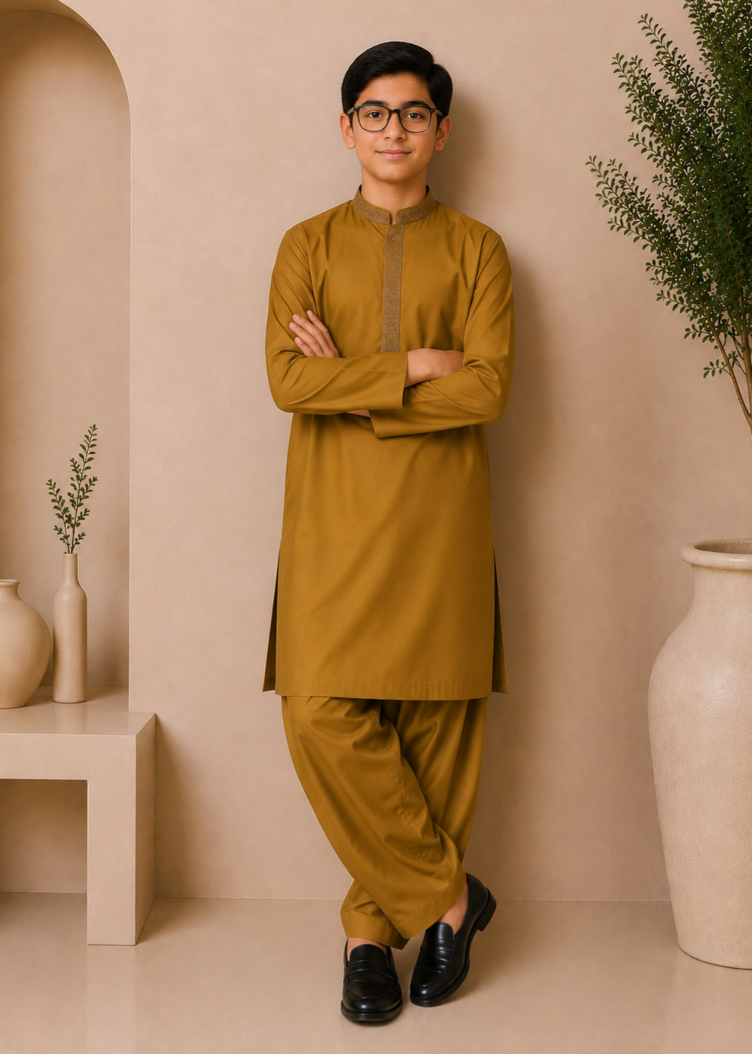 wash & wear Kurta Set in Golden brown