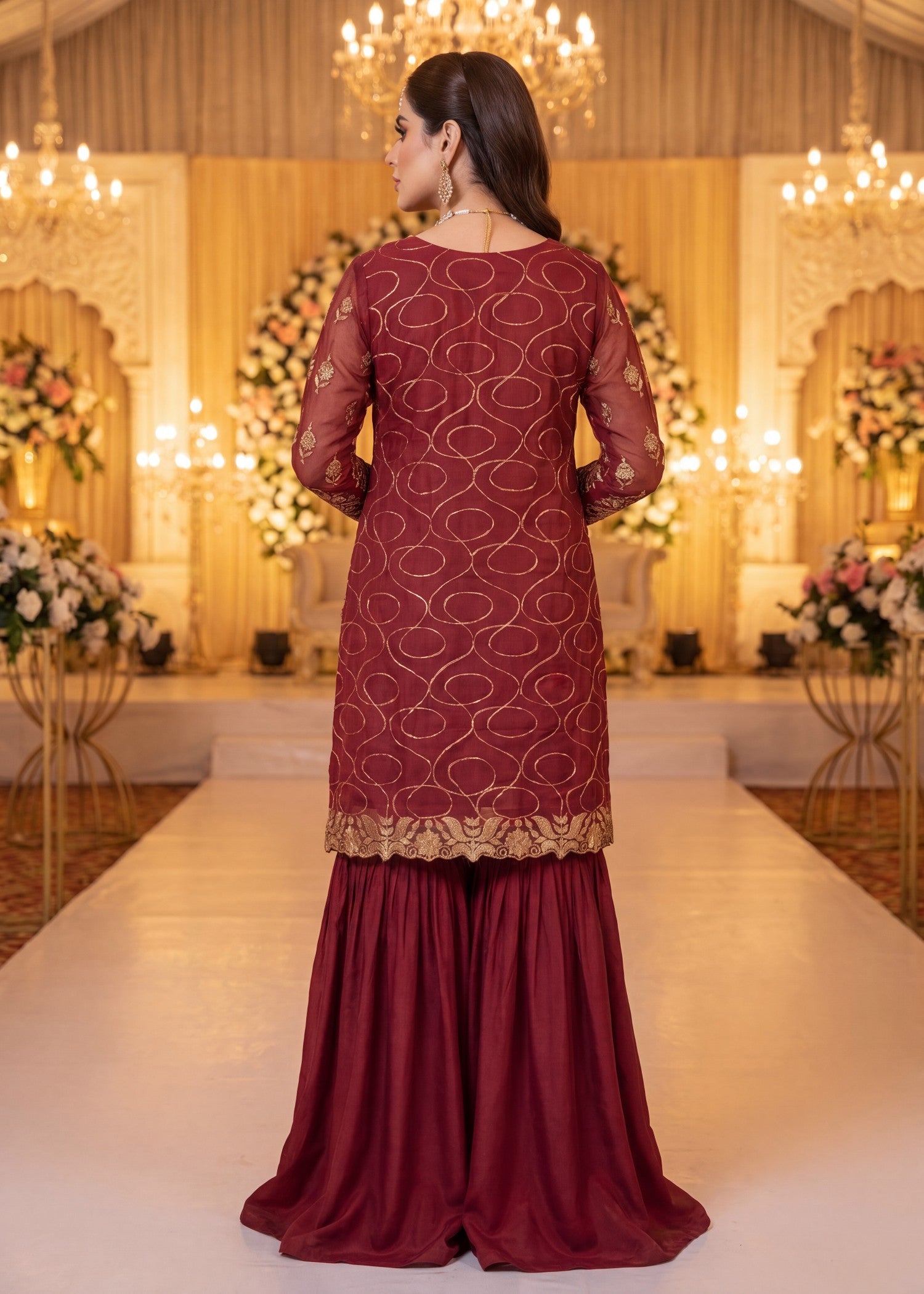 chiffon Unstitched in Maroon