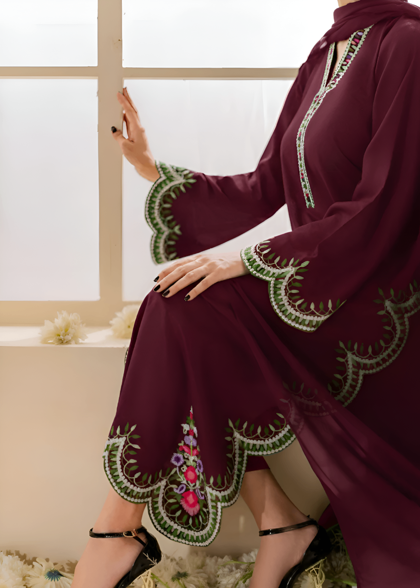 linen Kurta Set in Maroon