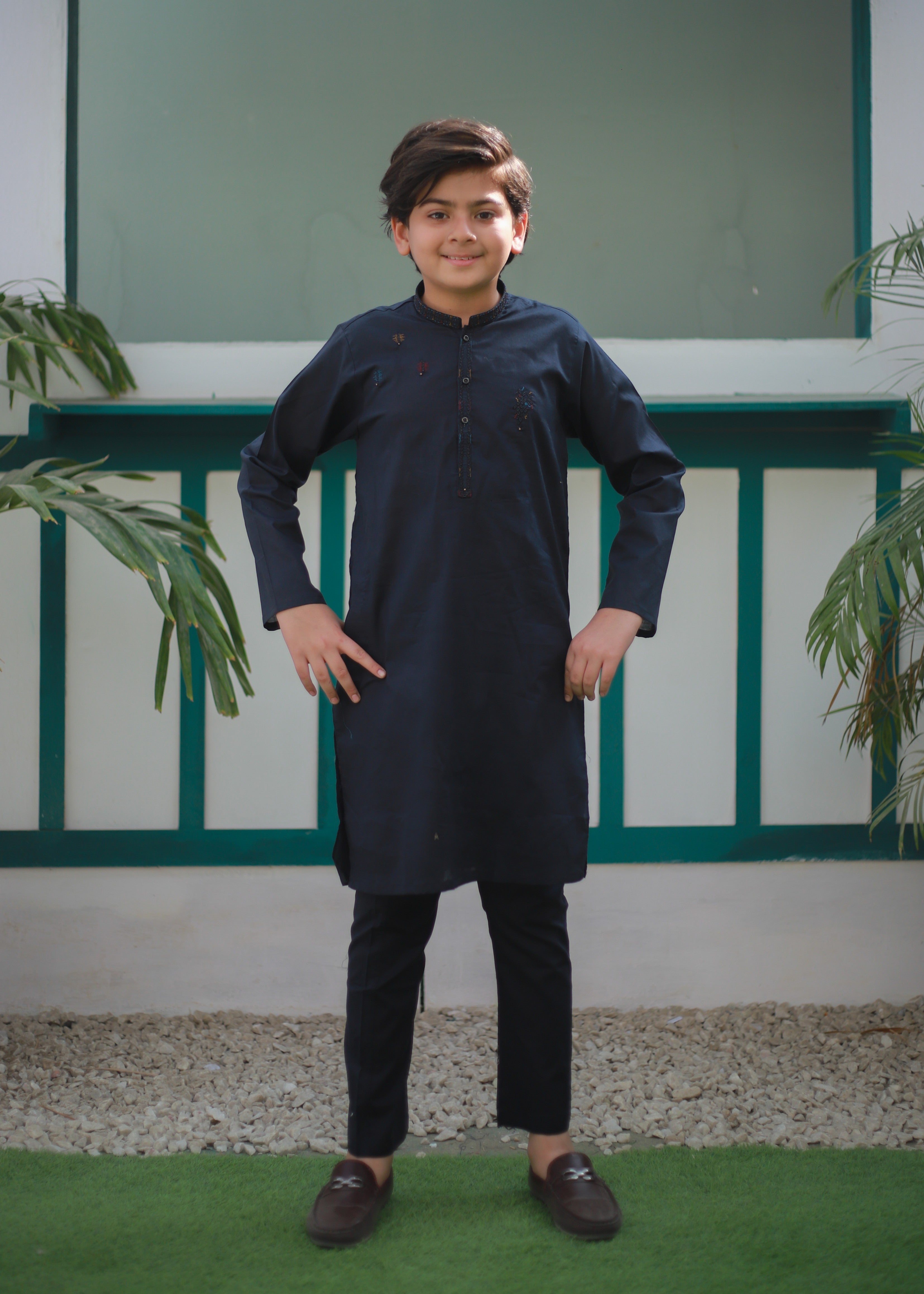cotton Kurta Set in Prussian blue