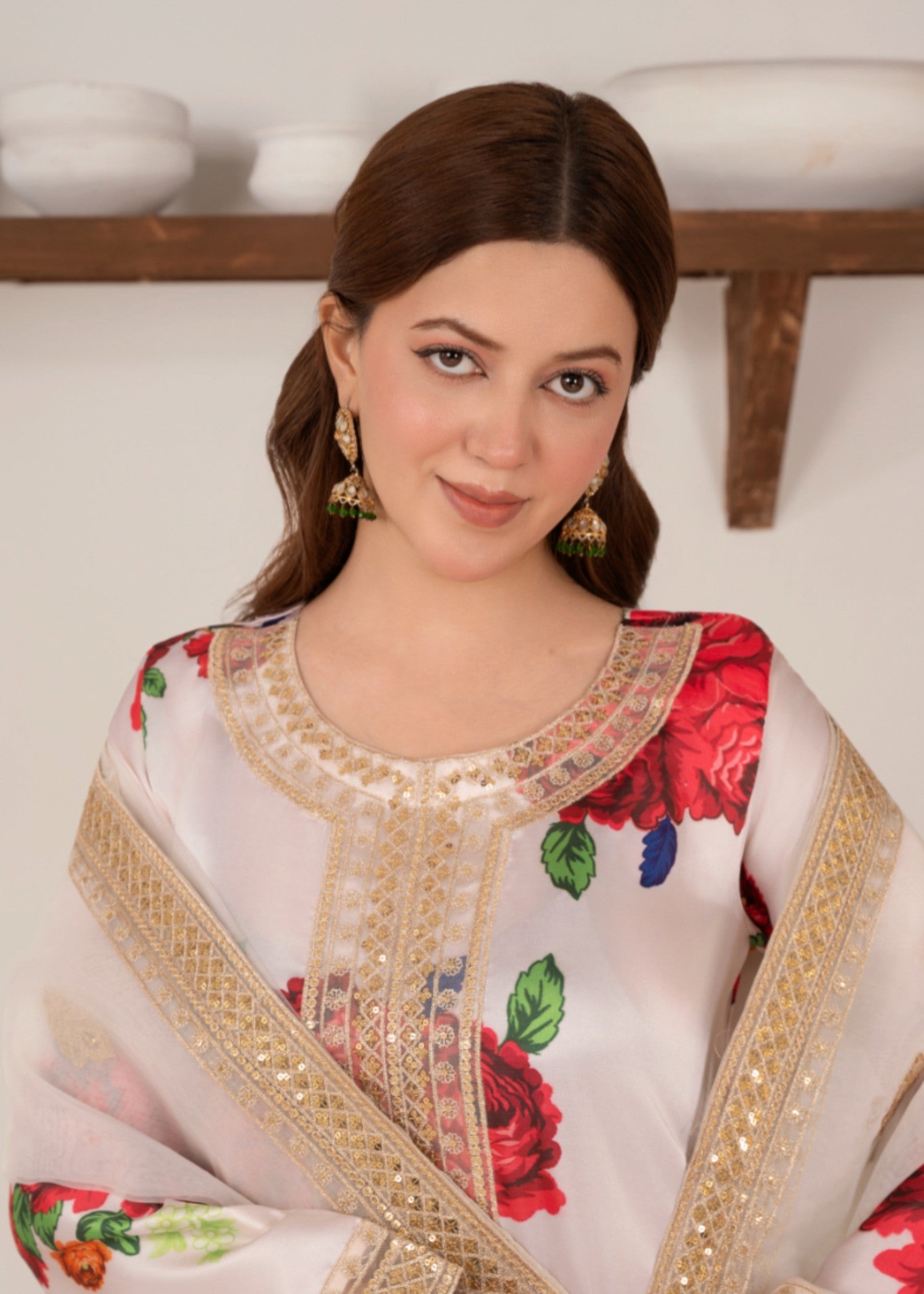 silk charmeuse Kurta Set in Off-white