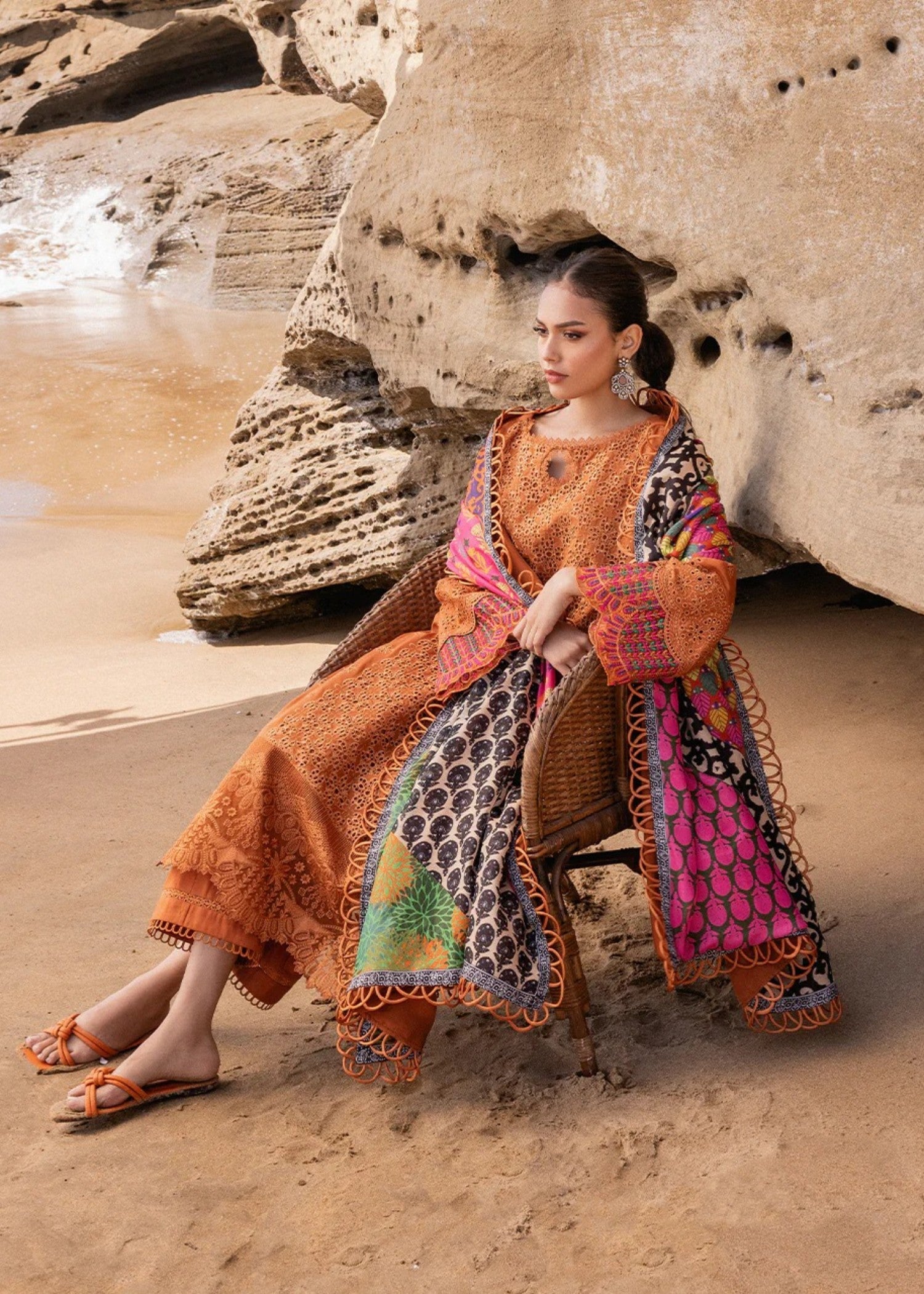 chikankari cotton Kurta Set in Brown