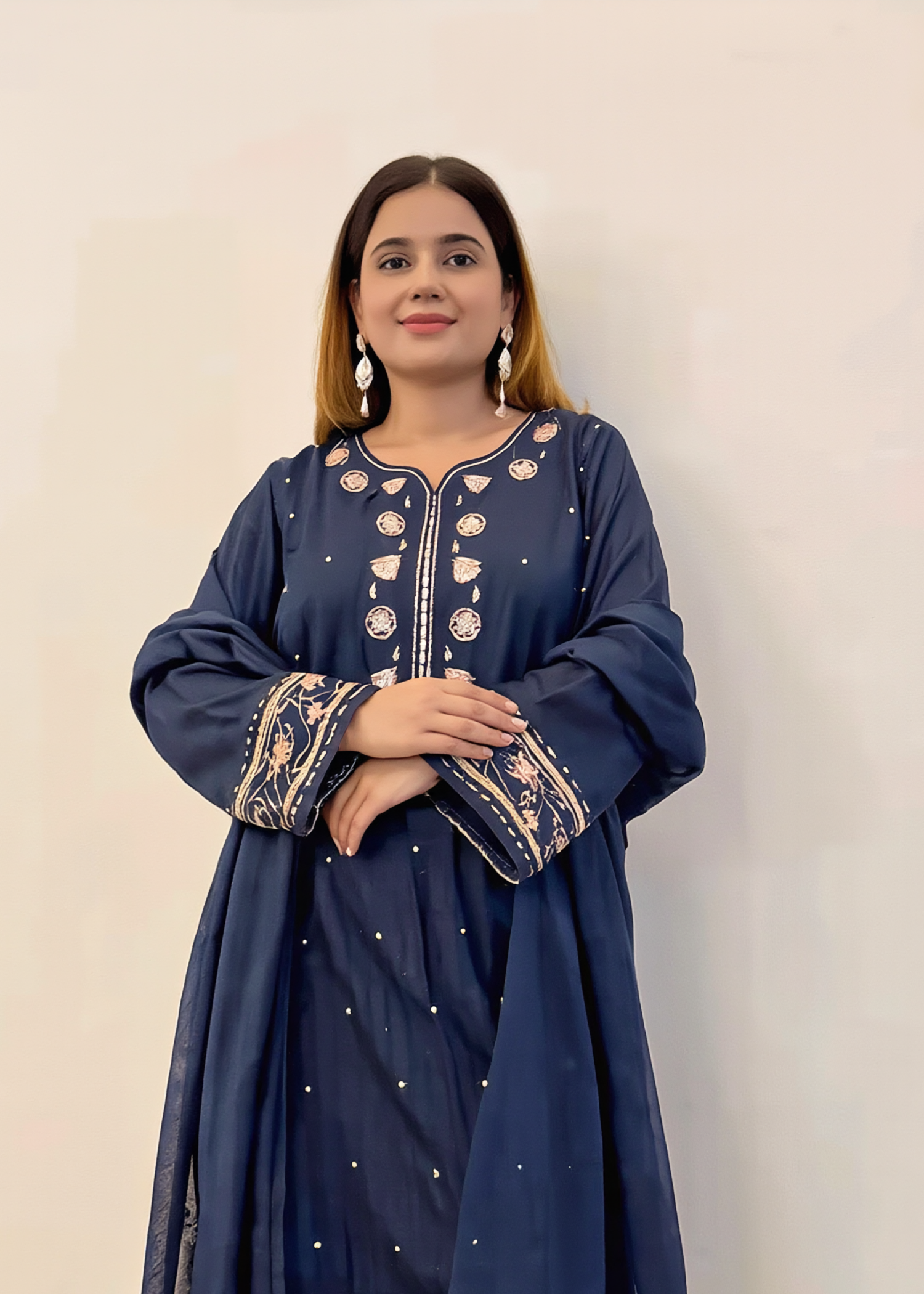 cotton dobby Kurta Set in Yale blue