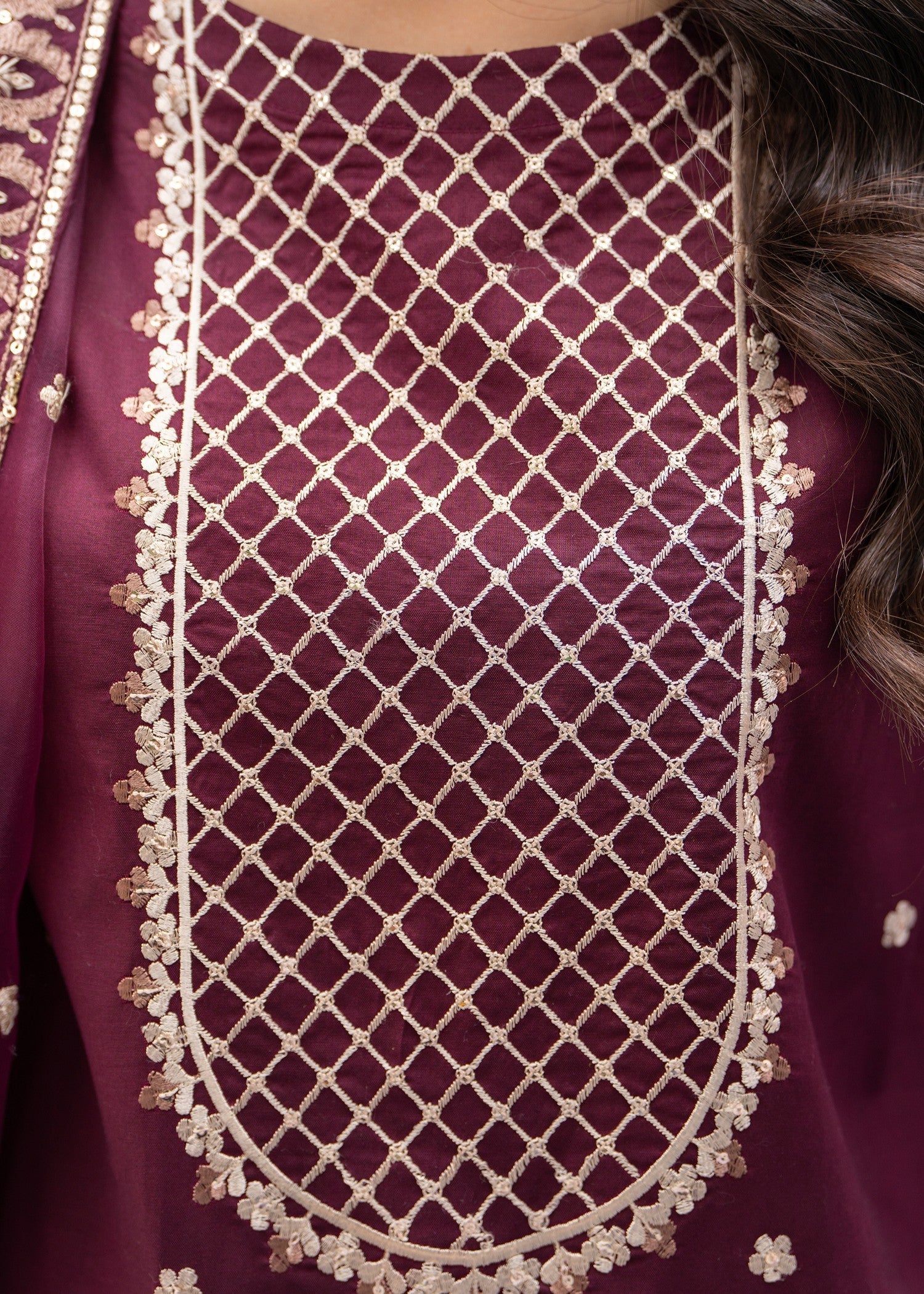 lawn cotton Kurta Set in Burgundy