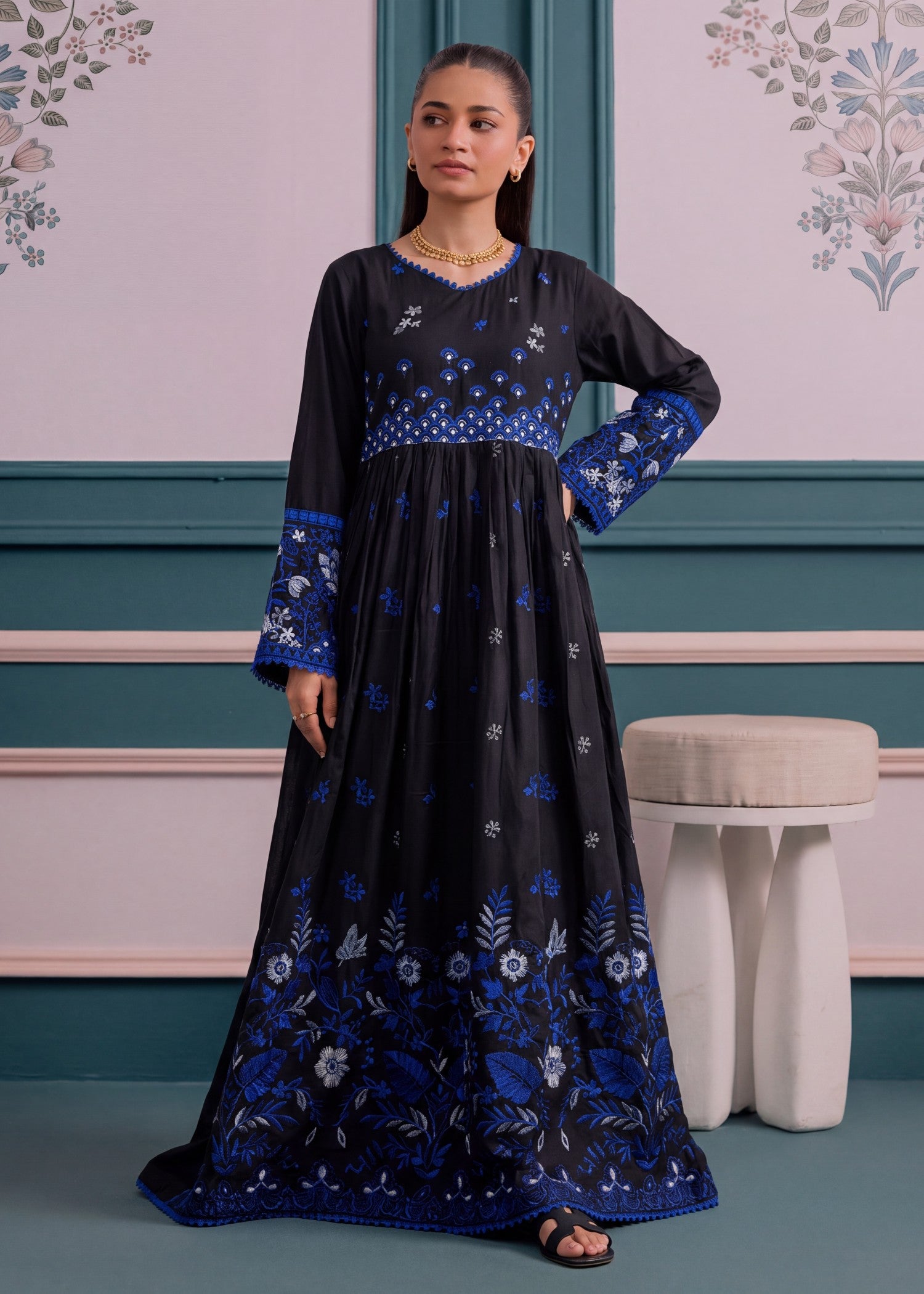 lawn Anarkali in Black