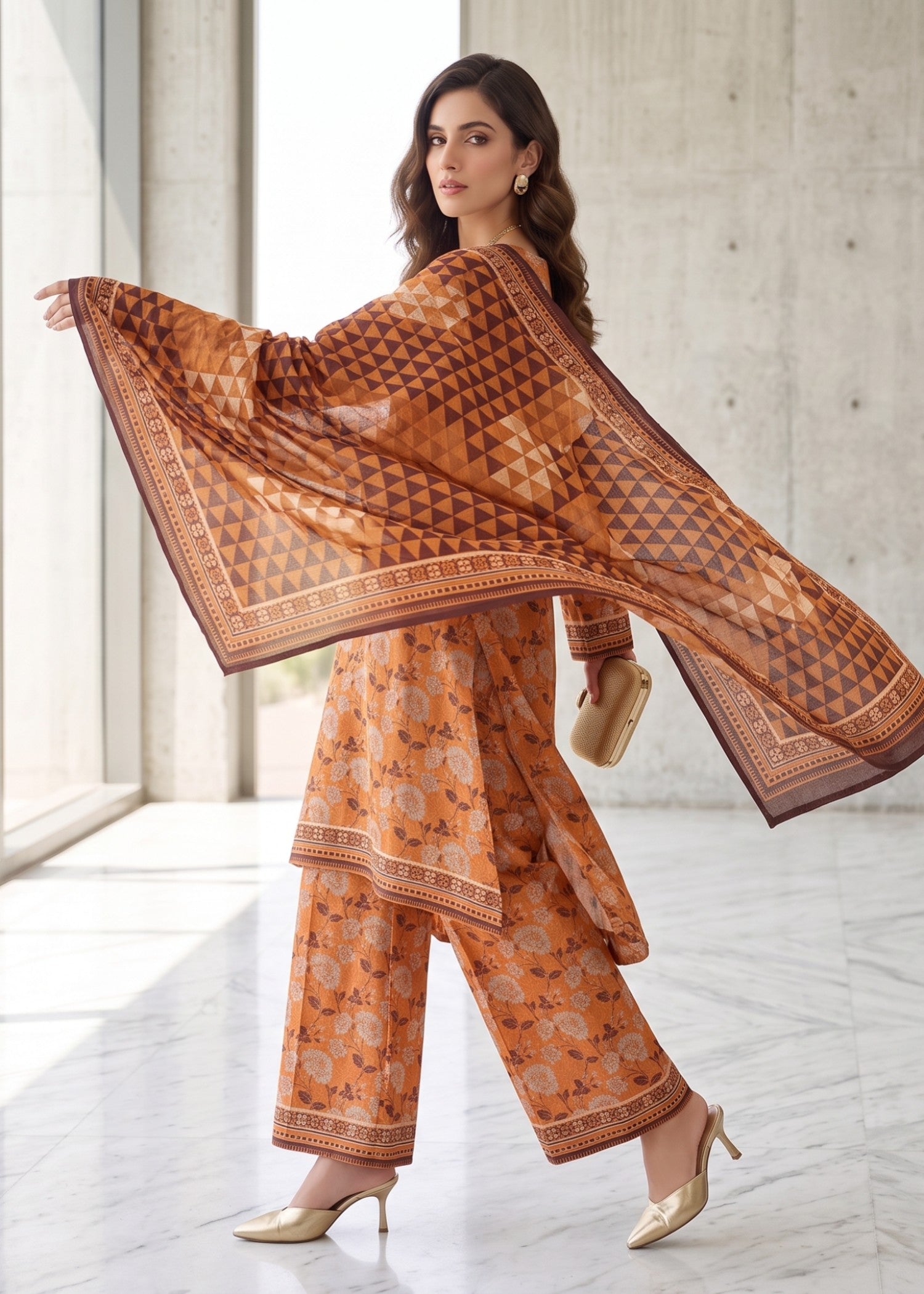 lawn Unstitched in Bronze orange, copper orange