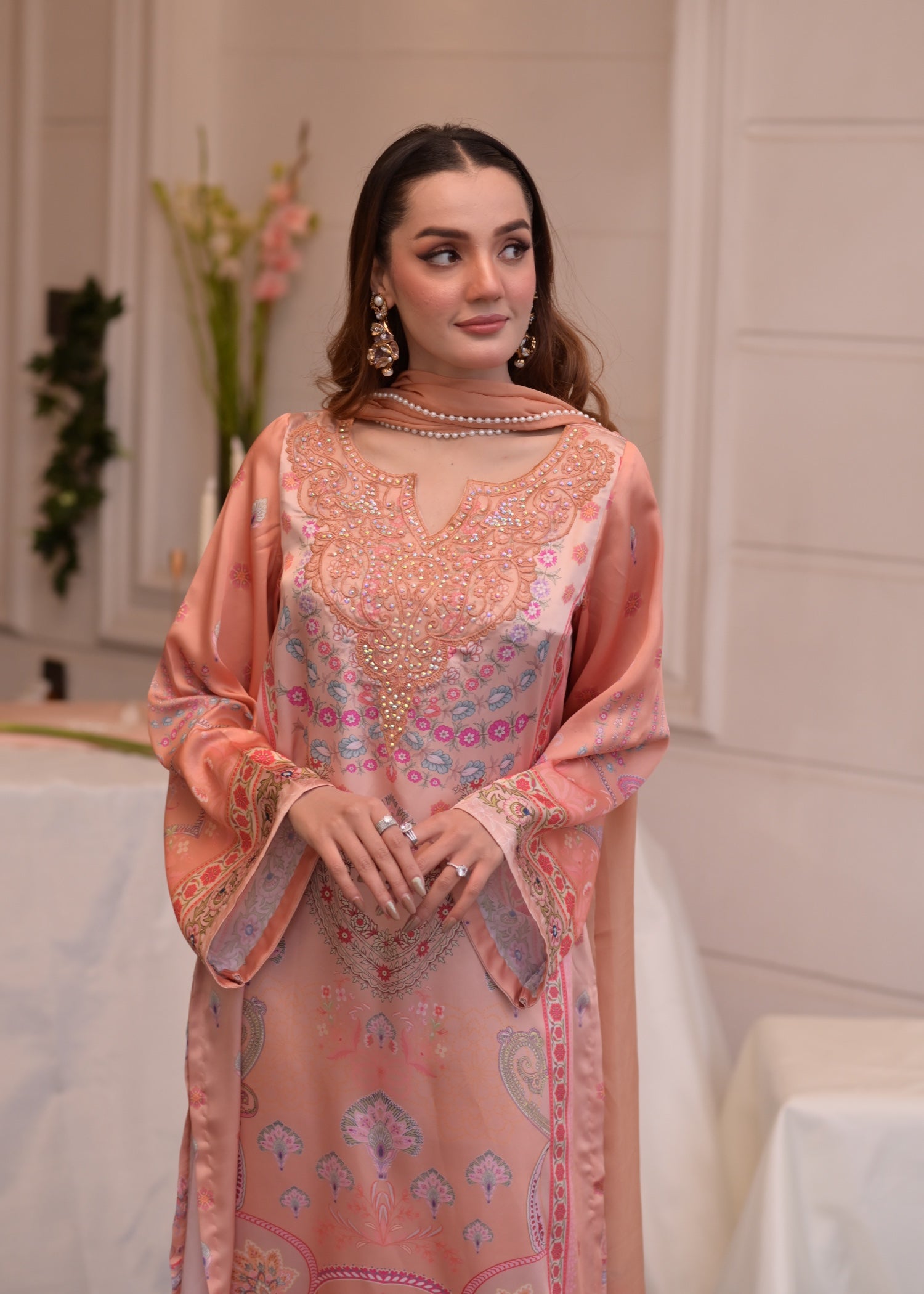 satin silk Kurta Set in Apricot orange, goldfish orange, marmalade orange