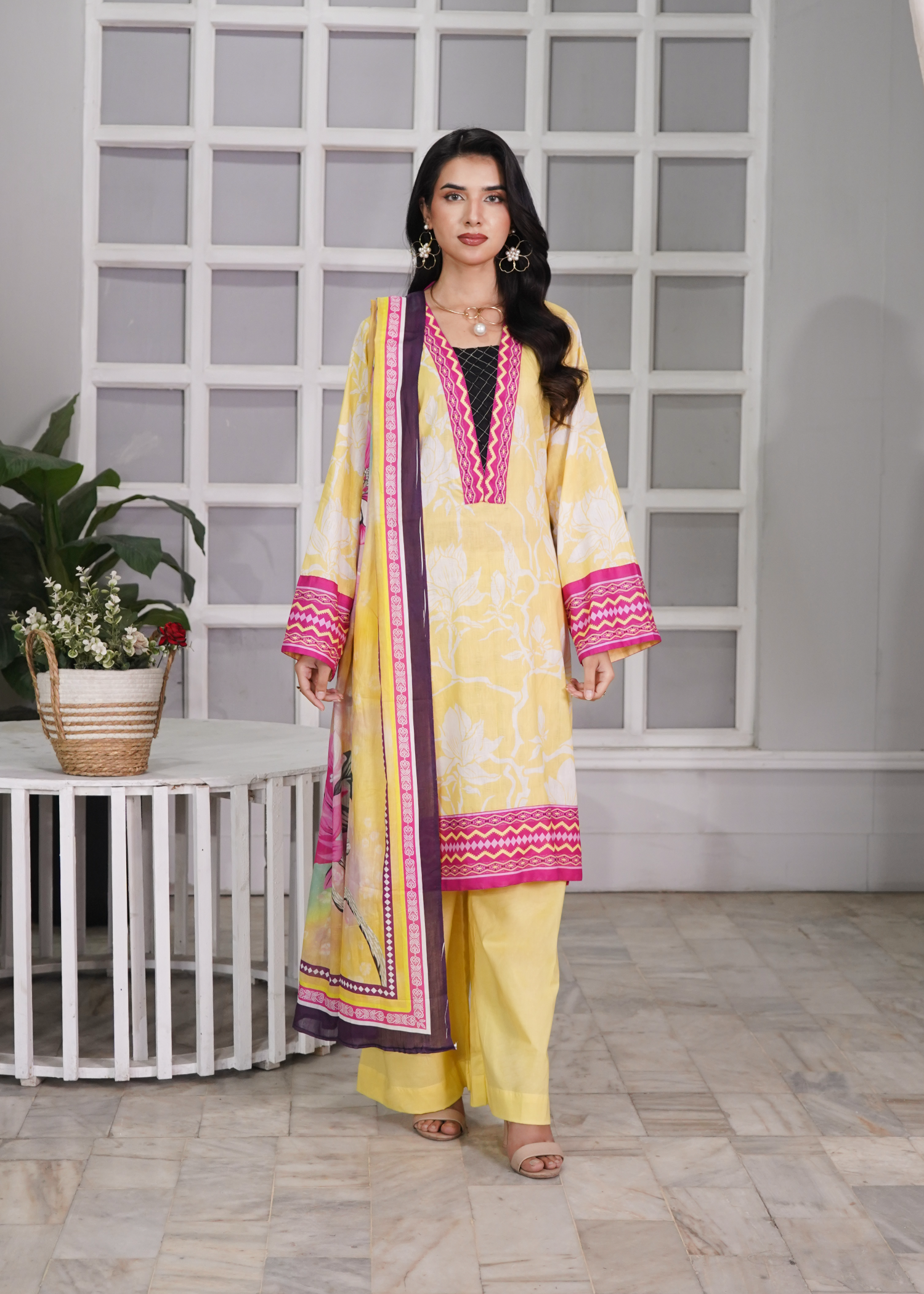 dobby Kurta Set in Butter