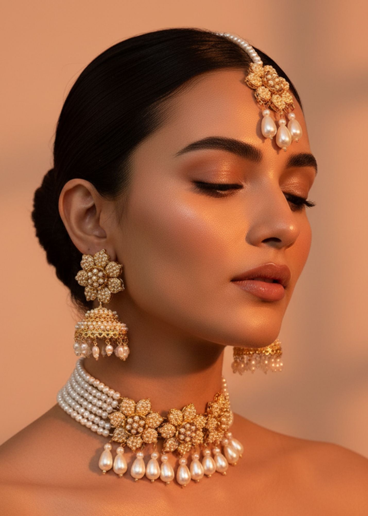 Choker in Pearl white, gold Color by - Trendy Women Choker MRF9127