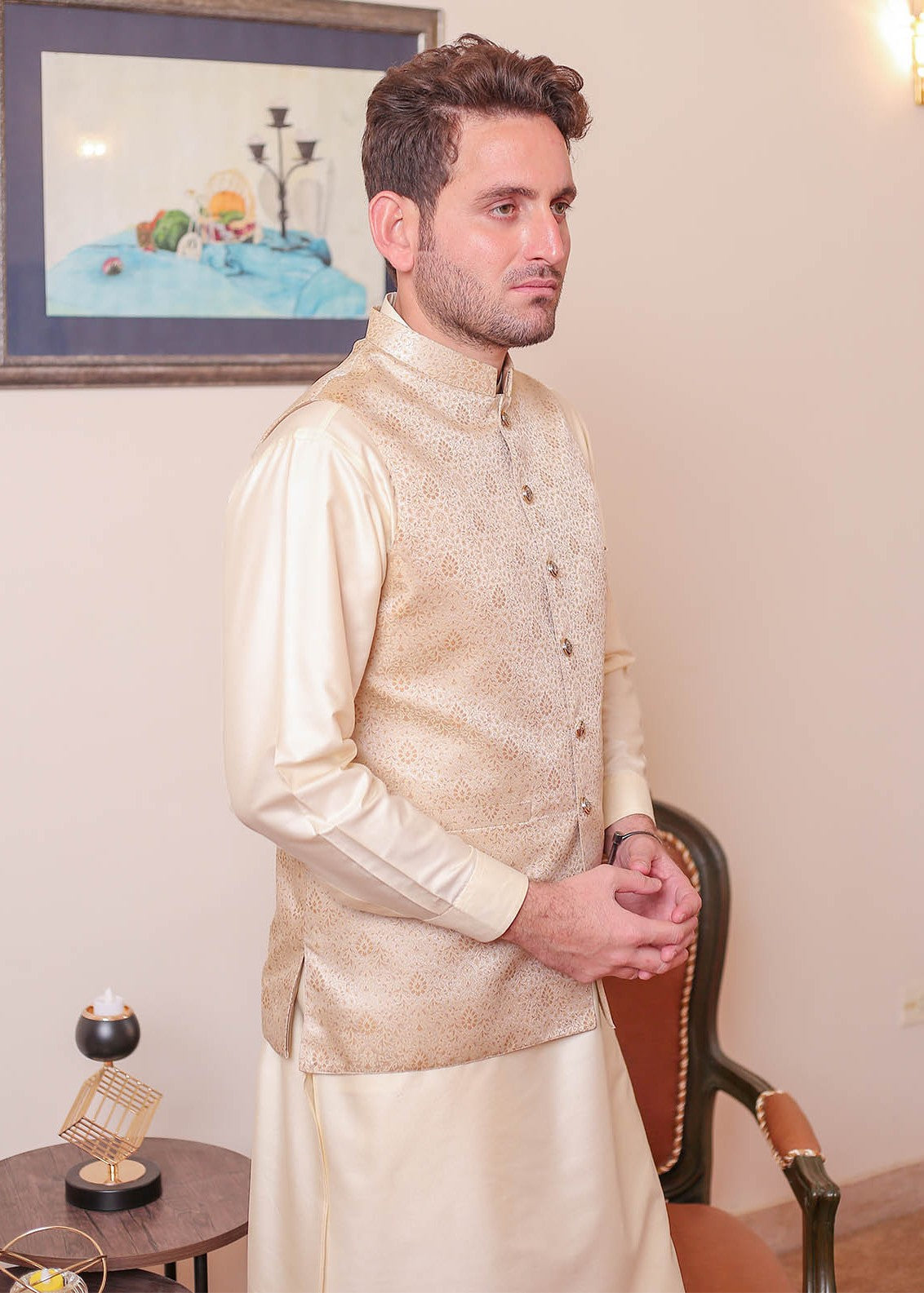 banarsi silk Waistcoat in Gold by Real Image Clothing