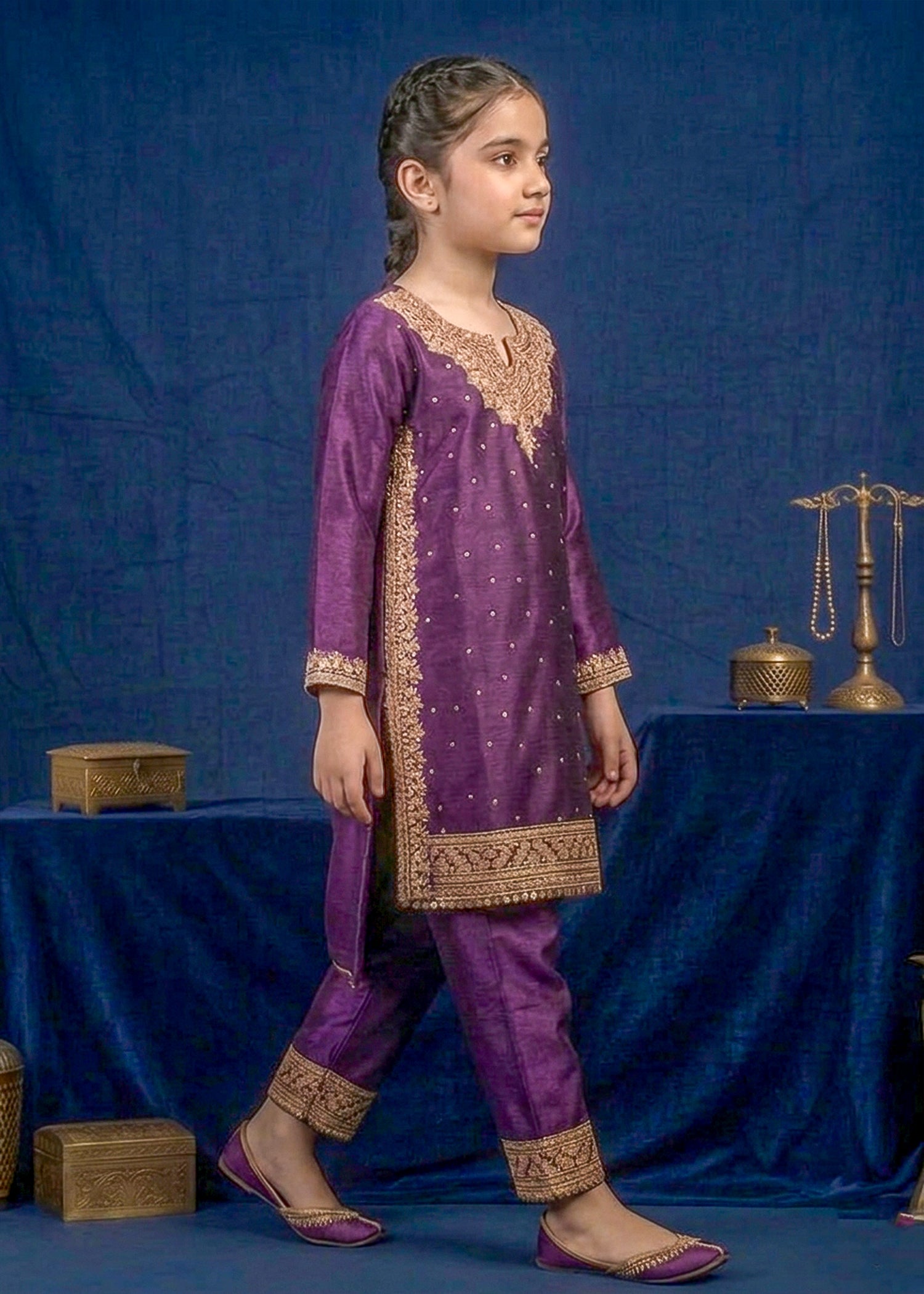 kattan silk Kurta Set in Electric purple