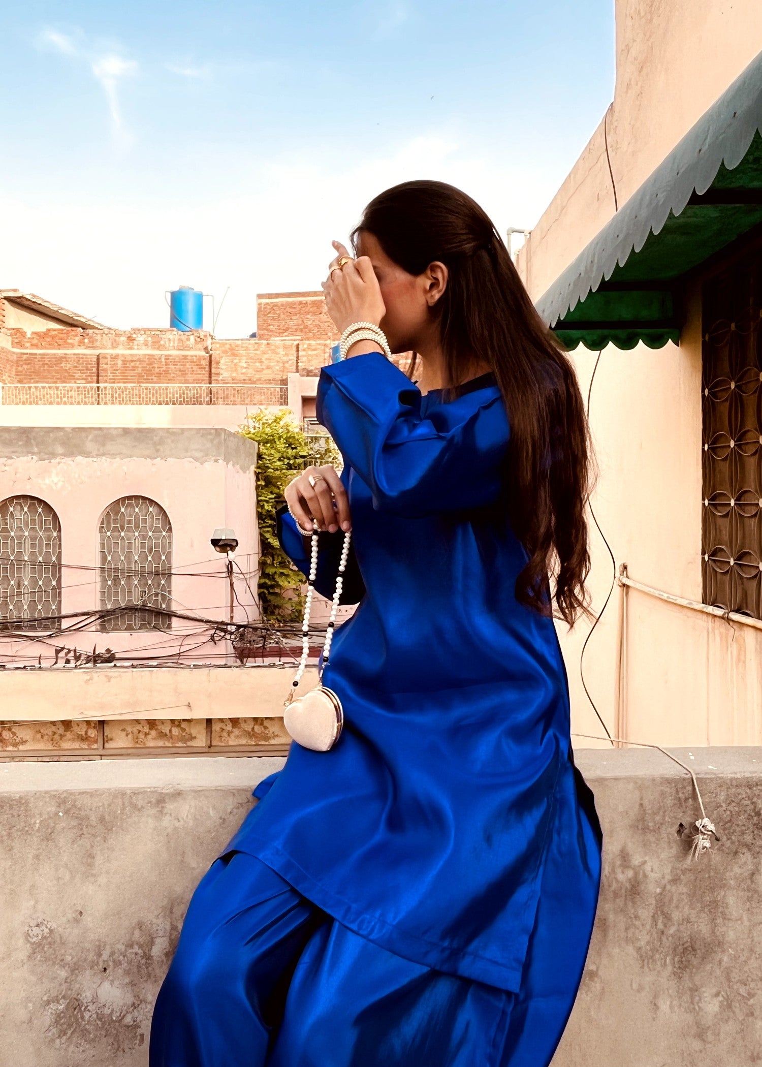 poly silk Co Ord Sets in Sapphire blue