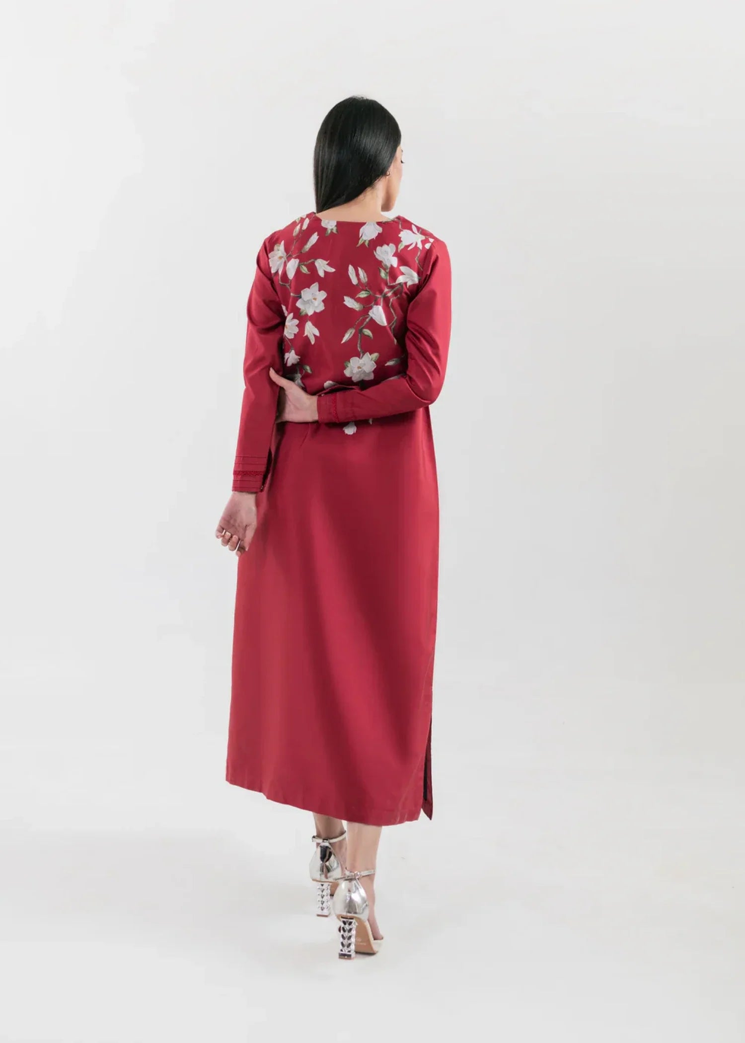 poly lawn Kurti in Red