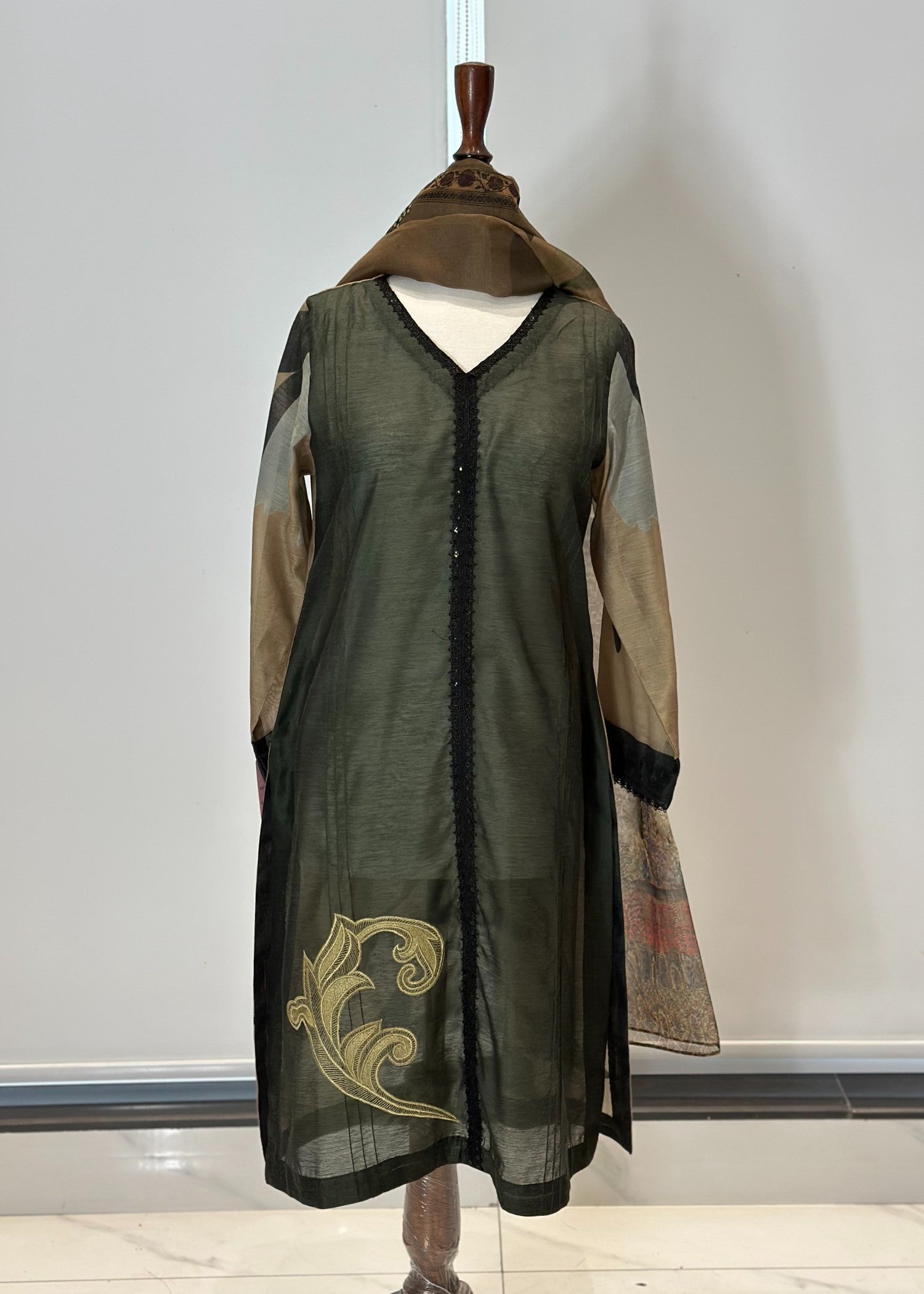 cotton silk Kurta Set in Olive green
