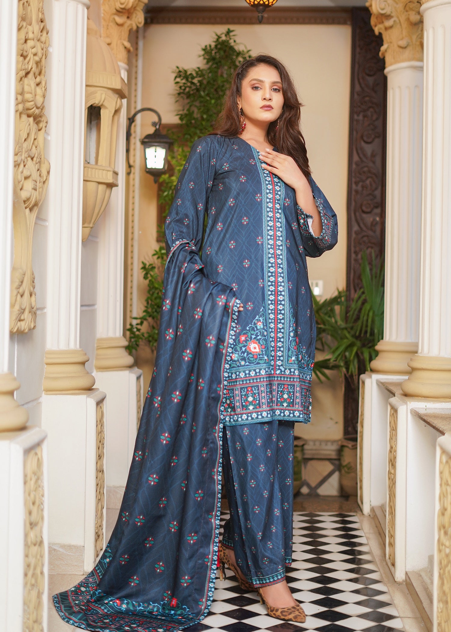 slub khaddar Kurta Set in Midnight blue, slate blue