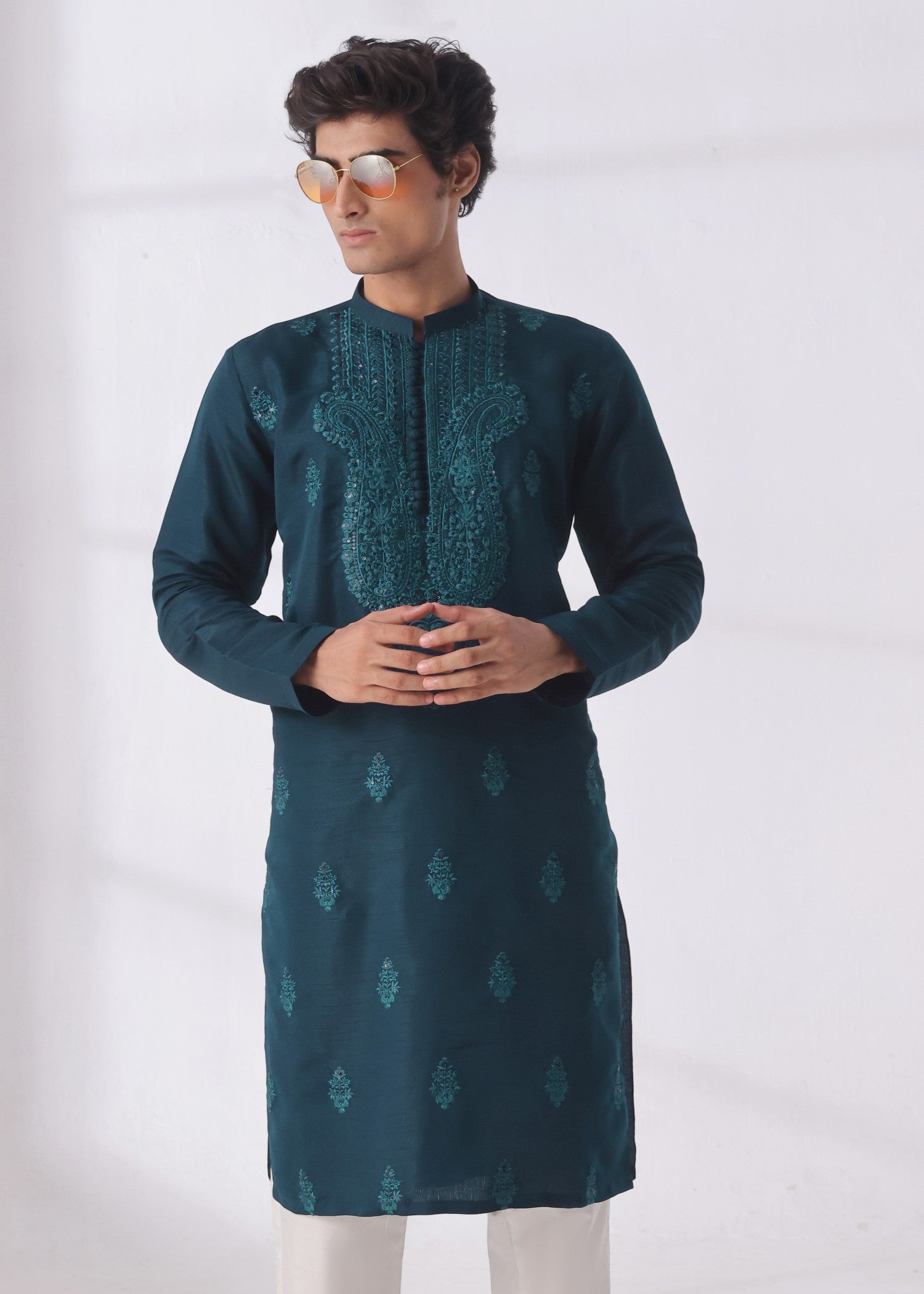 raw silk Kurta in Teal