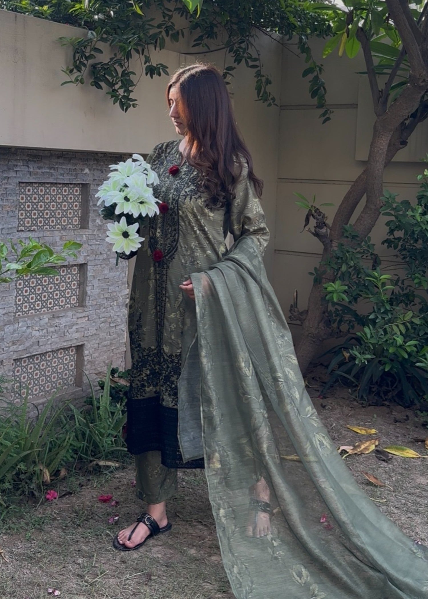 cotton Kurta Set in Fern green