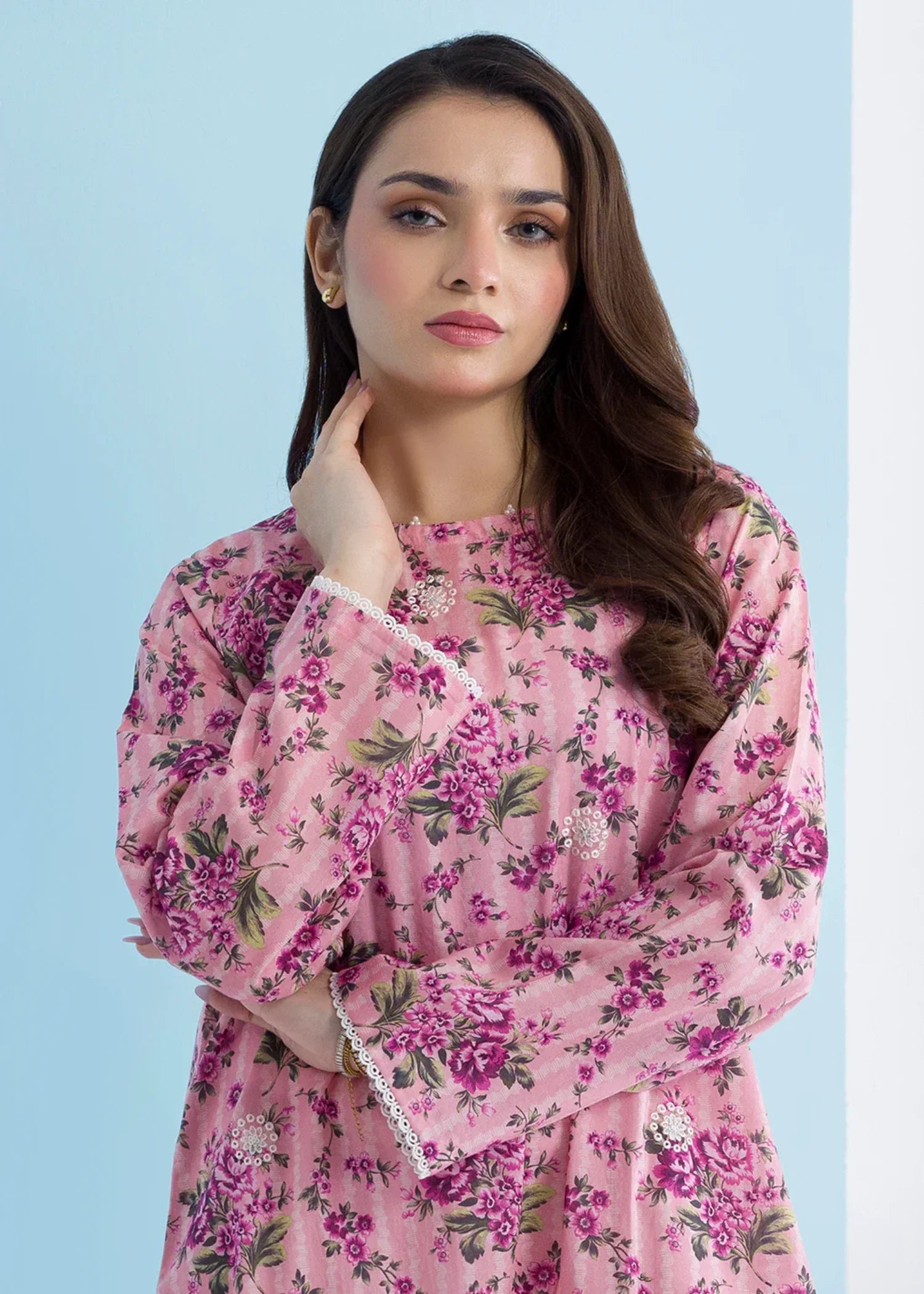 lawn Kurti in Tea rose pink