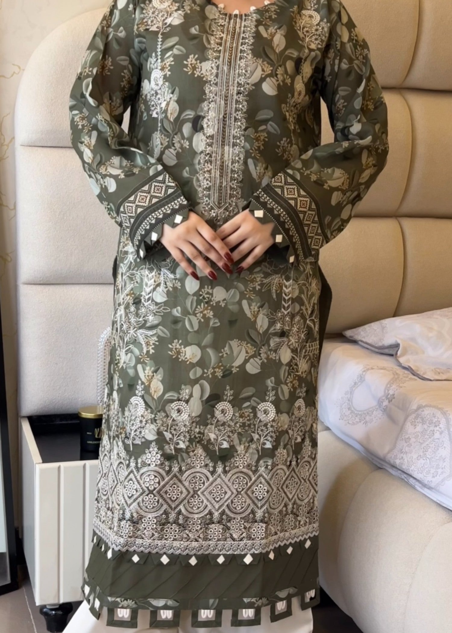 lawn Kurta Set in Army green