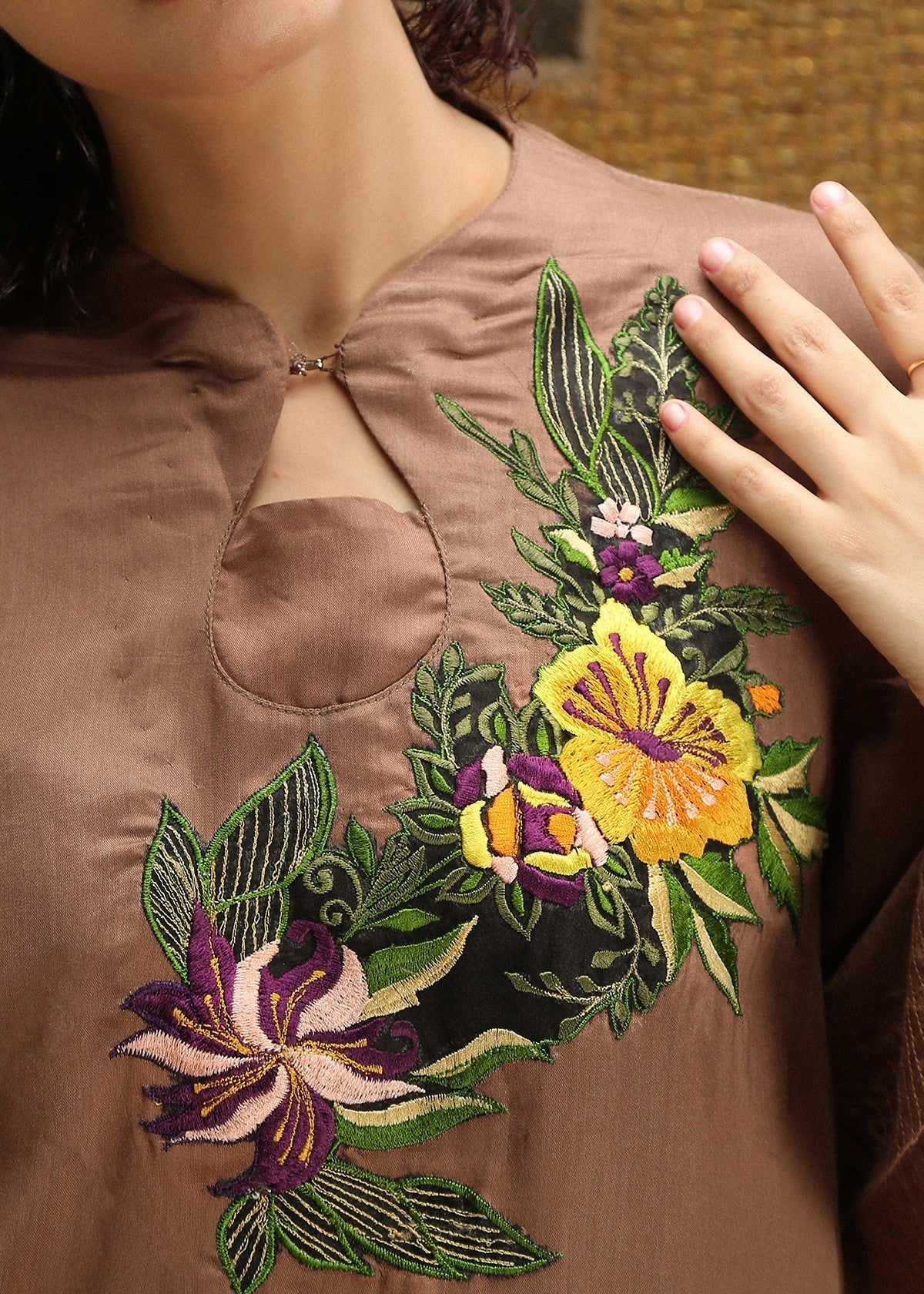 silk Kurti in Brown