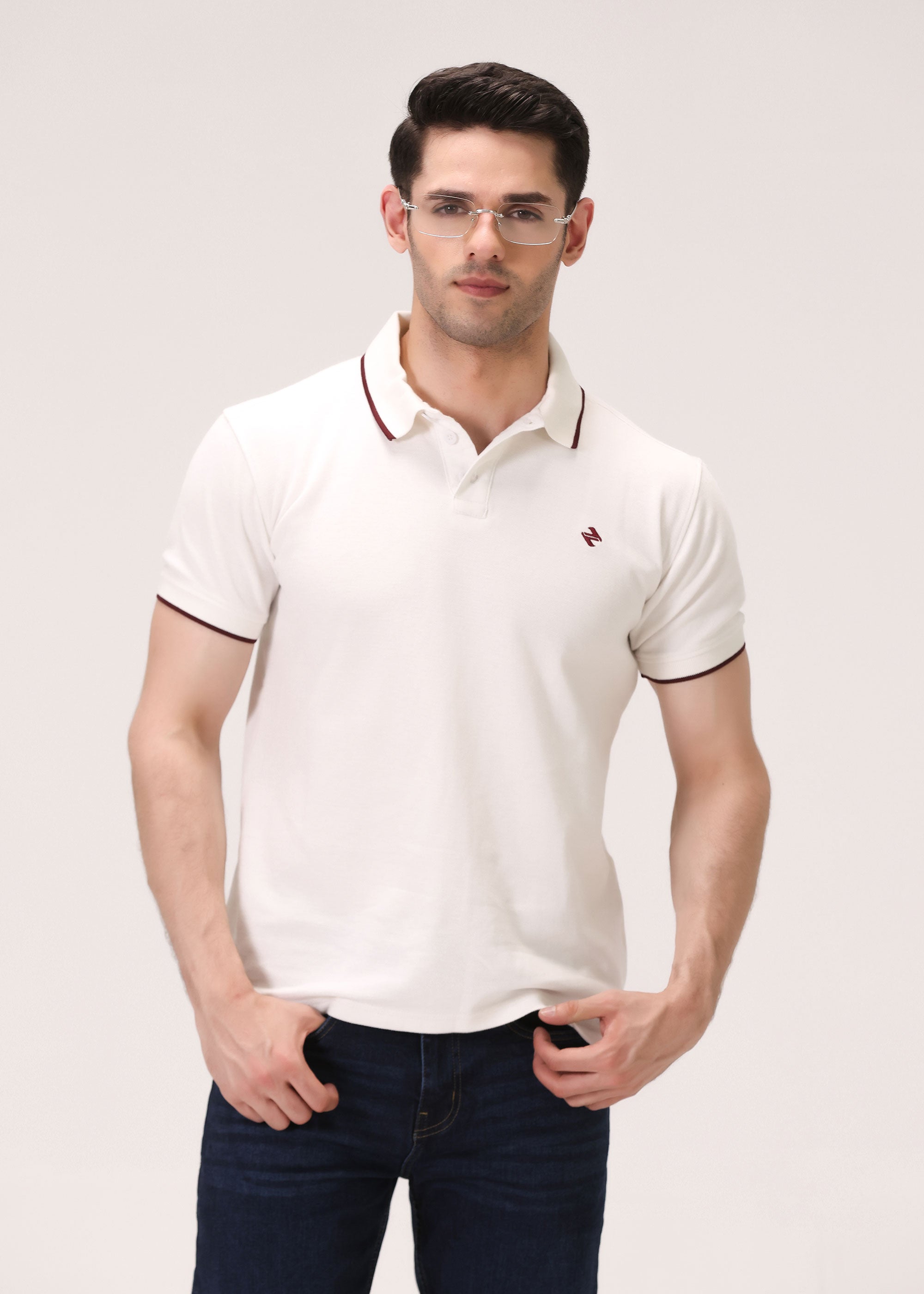 cambric cotton Polo Shirt in White