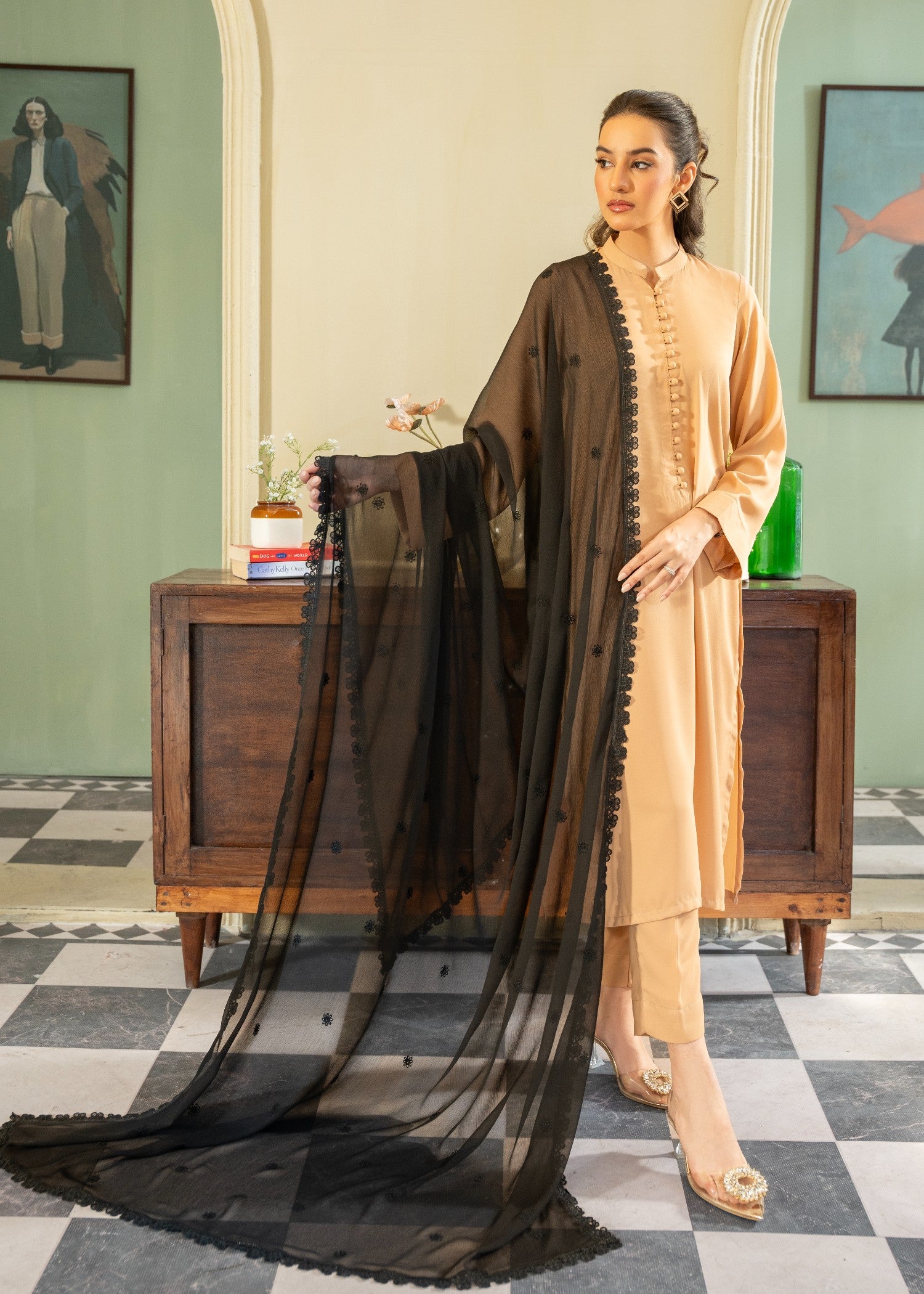 Dupatta in Black Color by - Trendy Women Dupatta QEB2389