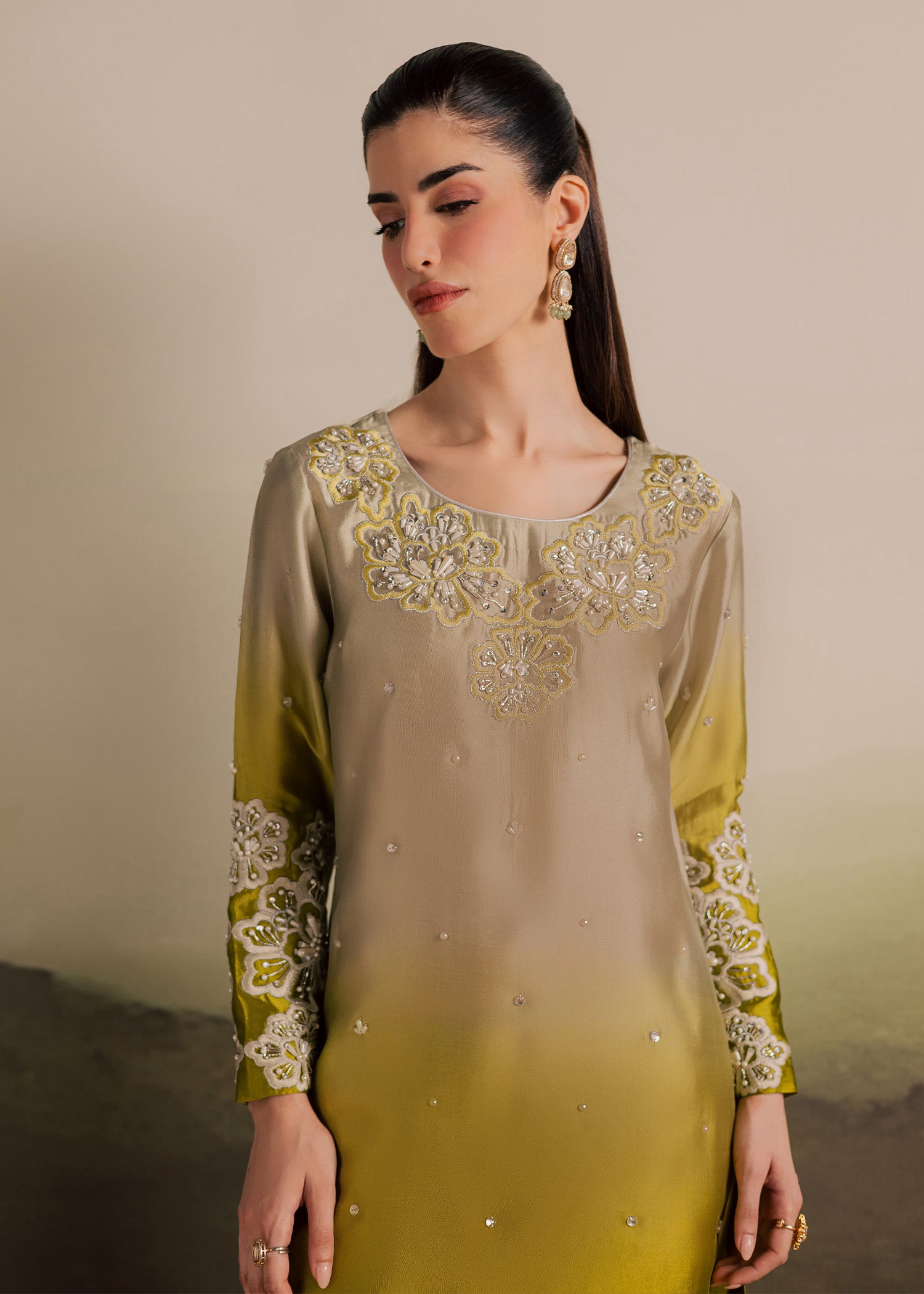 tussar silk Kurta Set in Olive green