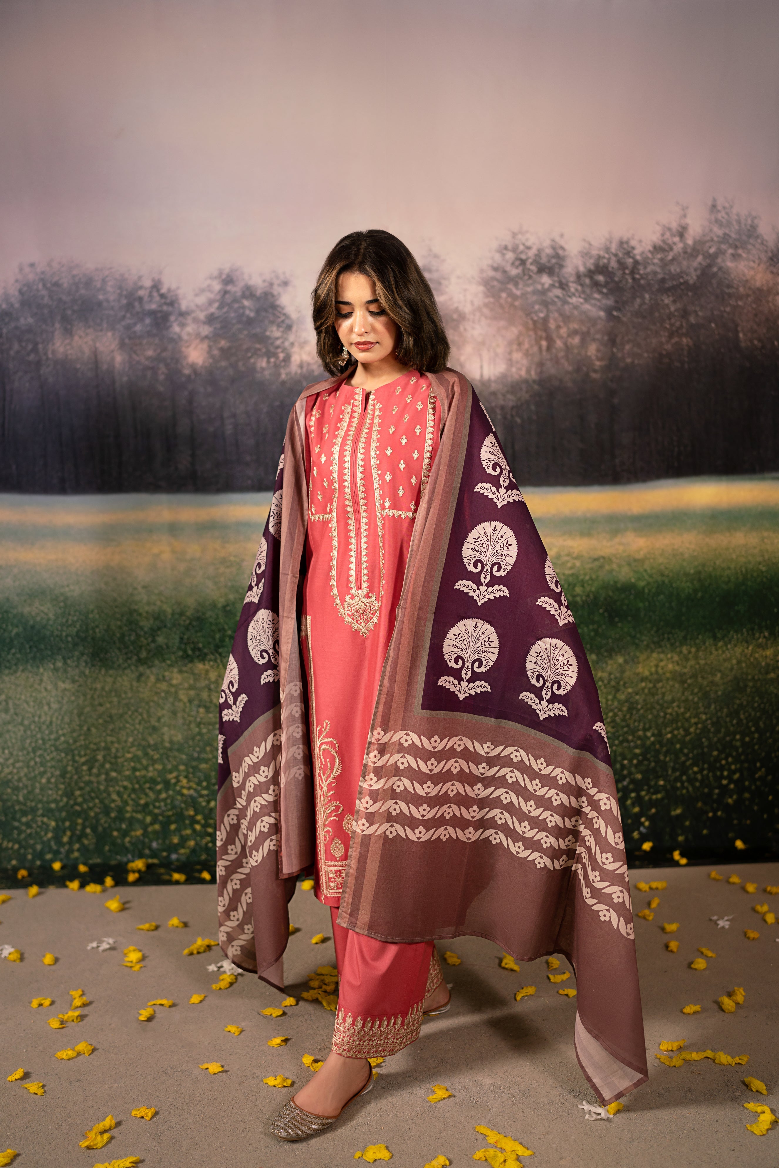 lawn Kurta Set in Salmon
