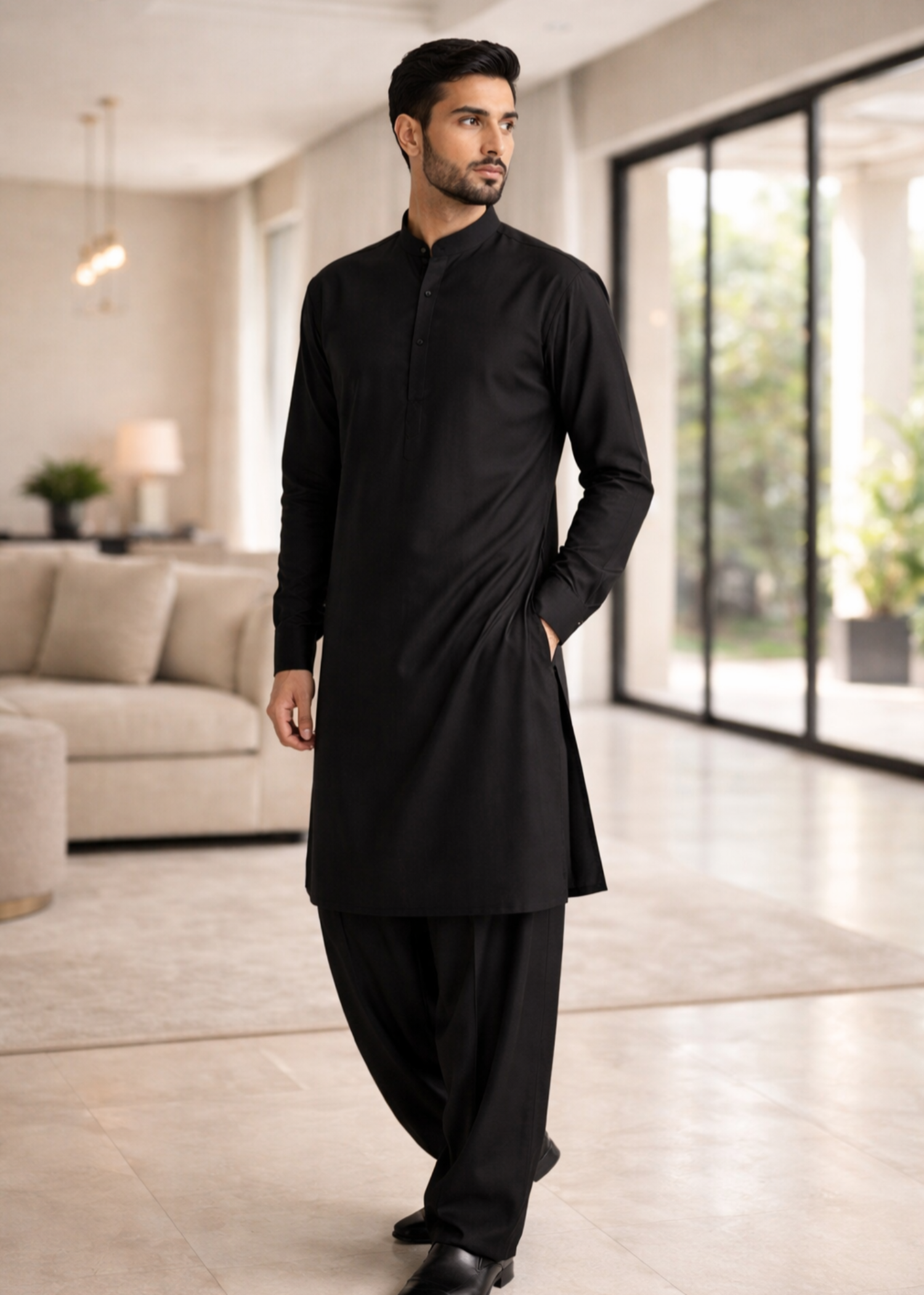 wash & wear Shalwar Kameez in Black by Noor E Zehra.Store