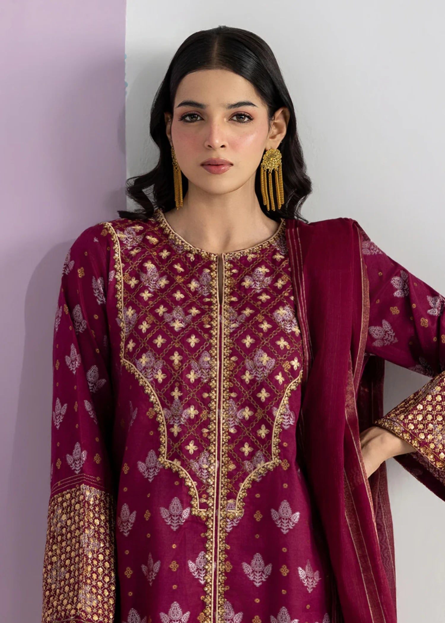 yarn dyed Kurta Set in Maroon