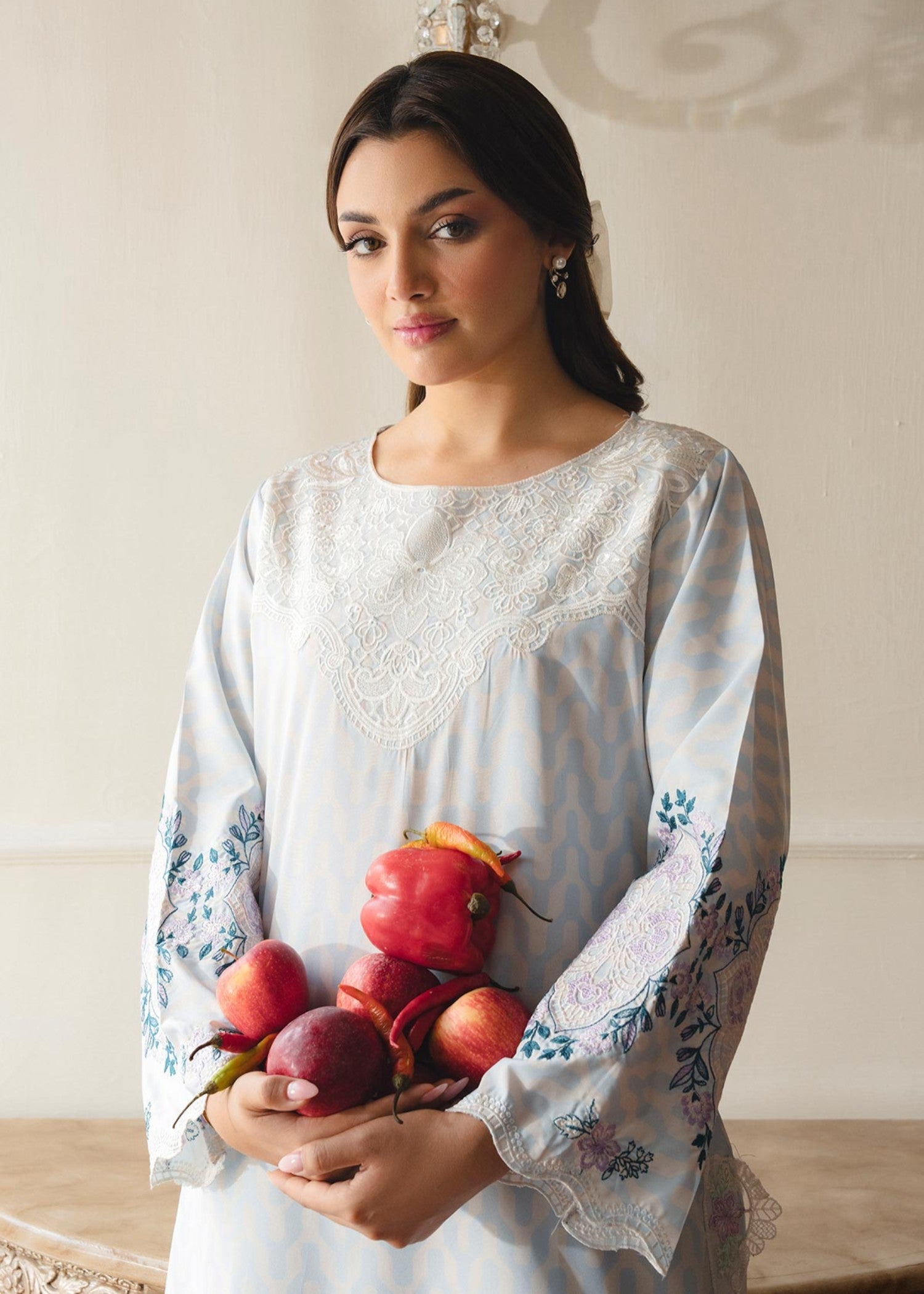 crepe Kurta Set in Powder blue, pastel pink
