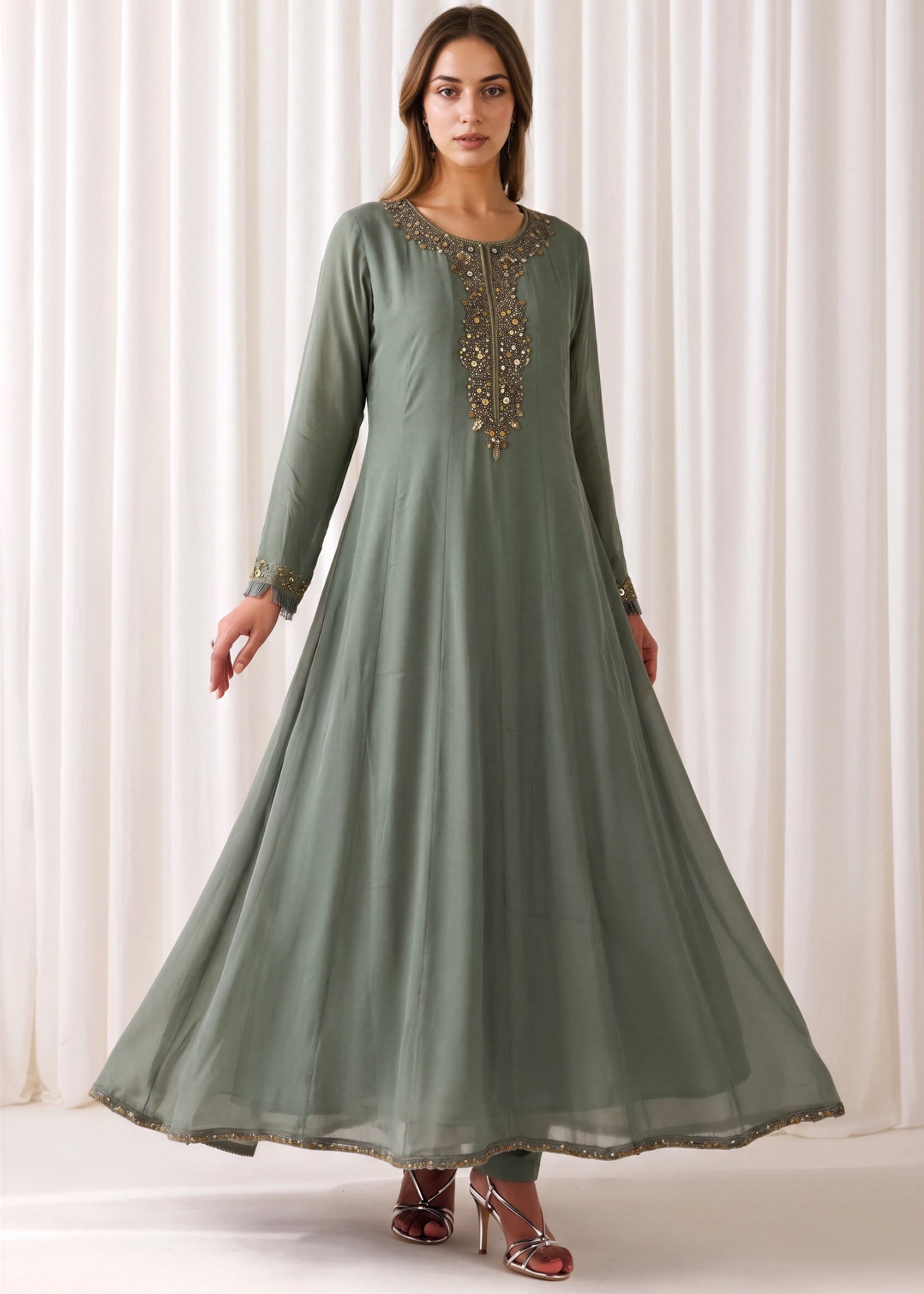 chiffon Maxi in Moss green