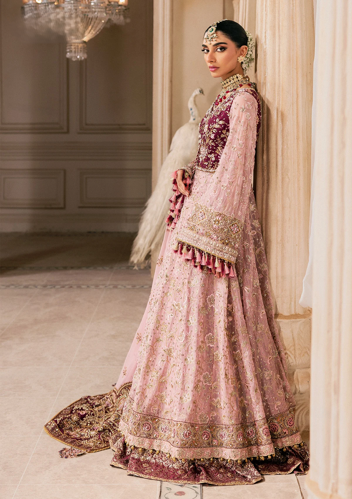 organza Sharara in Pink, maroon