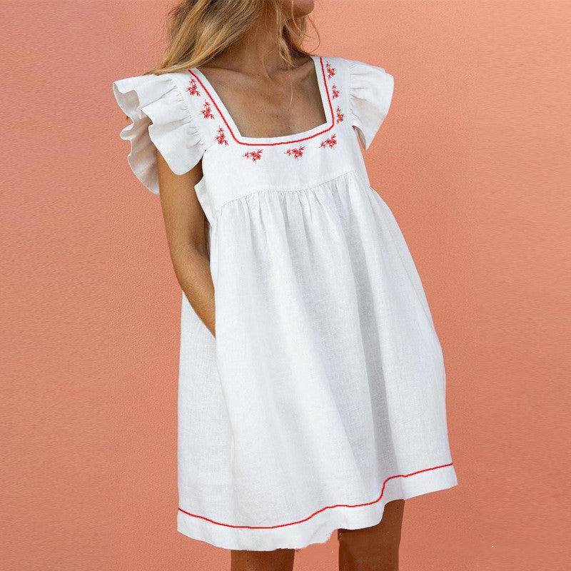 Flirty Ruffled Mini Dress with Square Neckline
