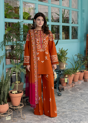 textured lawn Kurta Set in Burnt orange