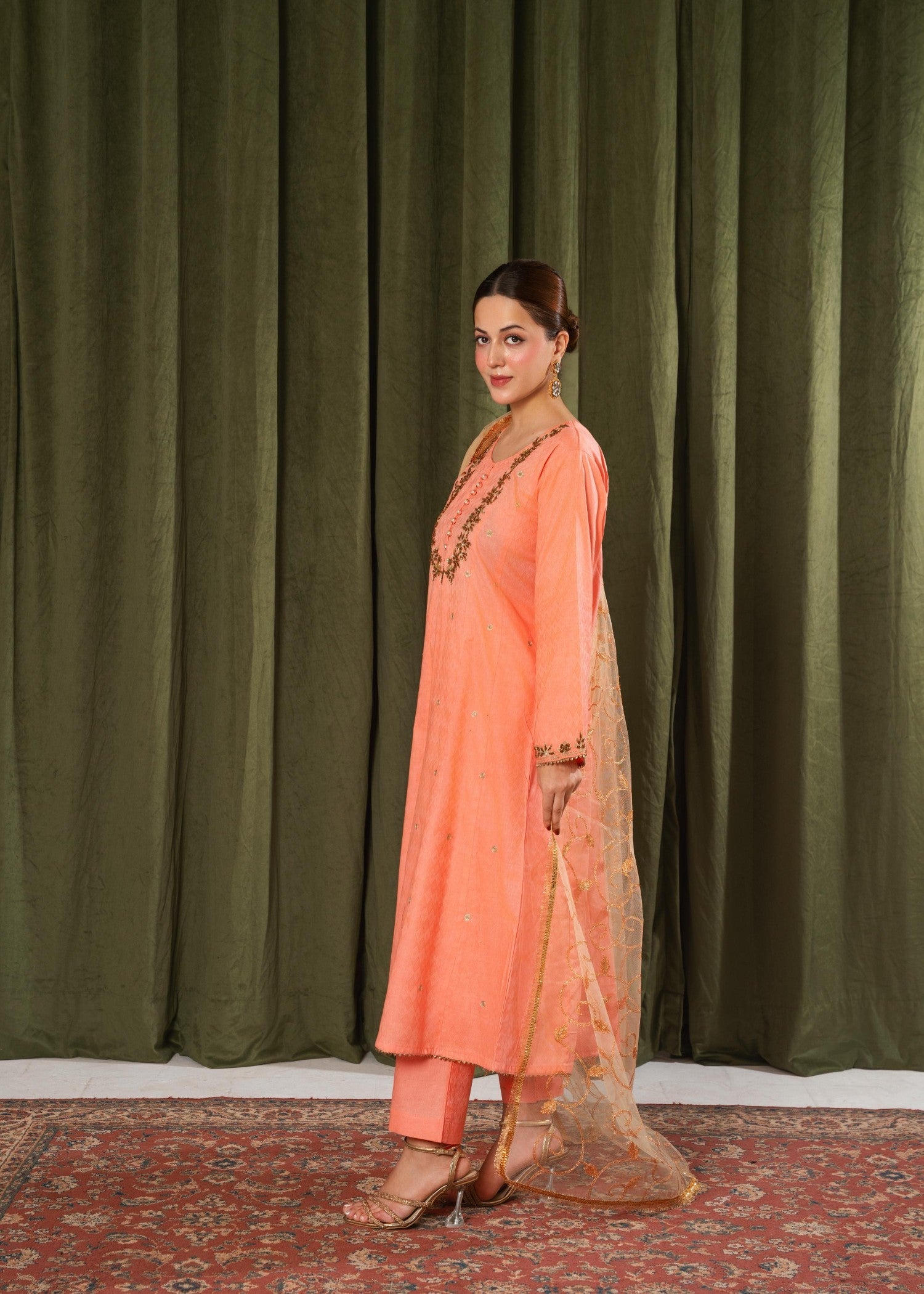 cotton Pishwas in Peach pink