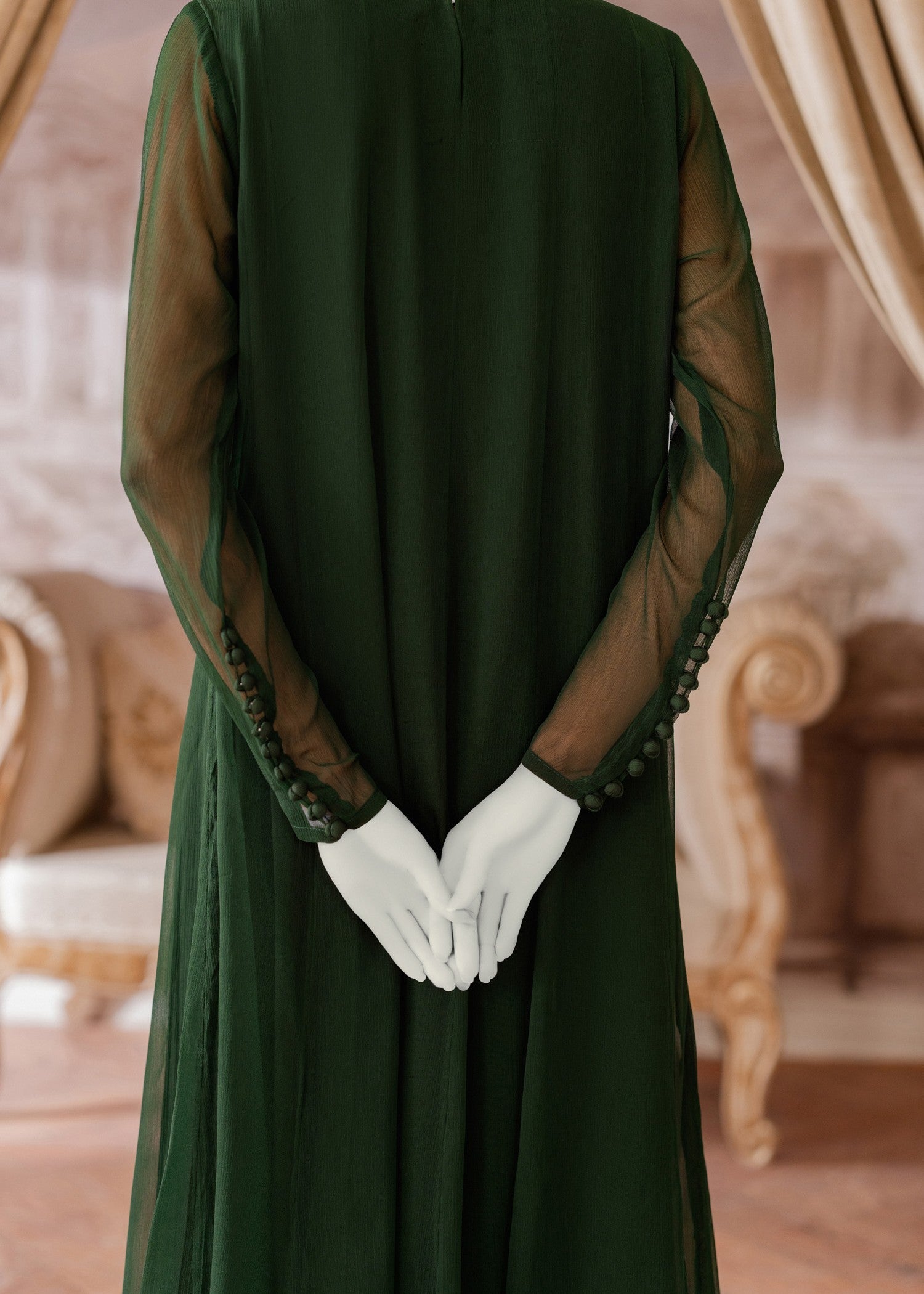 polyester chiffon Pishwas in Bottle green