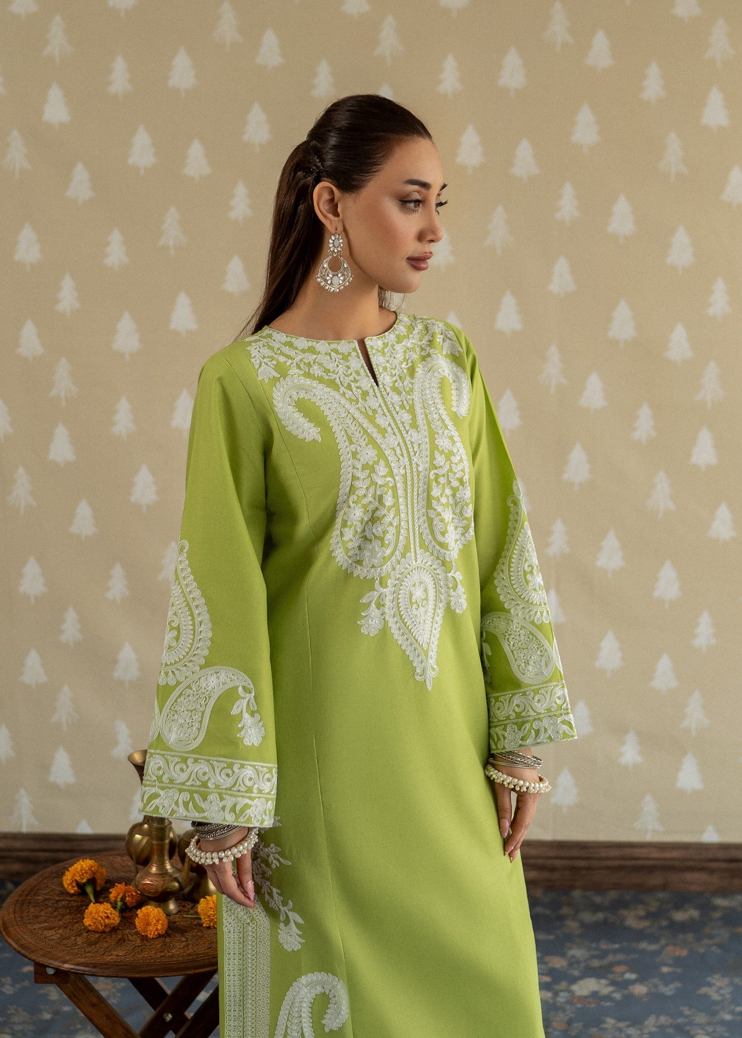 lawn Kurta Set in Apple green