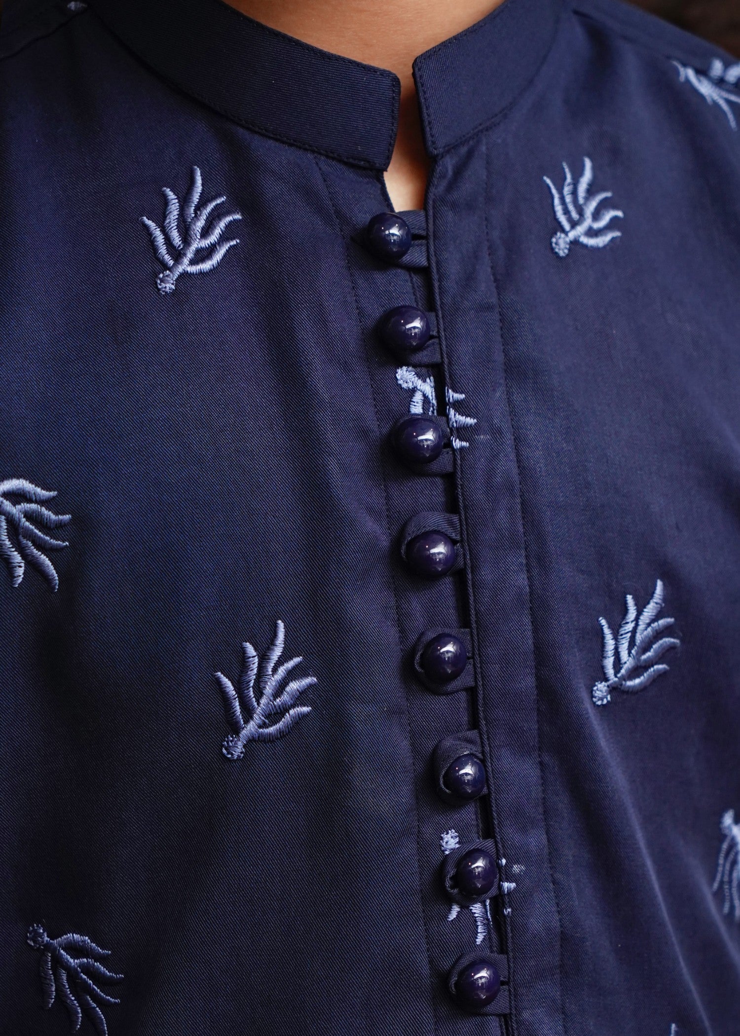 linen Kurta in Navy blue