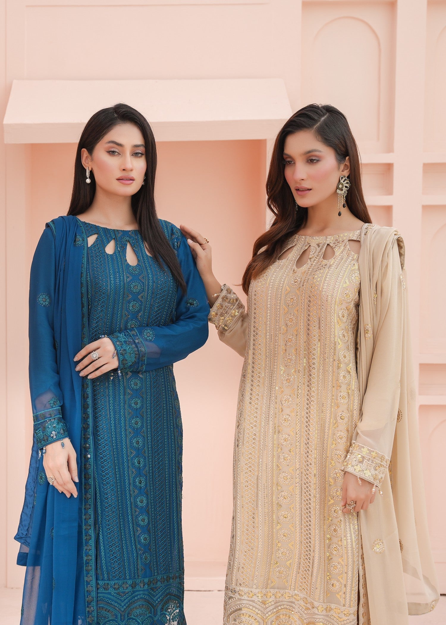 chiffon Kurta Set in Cream