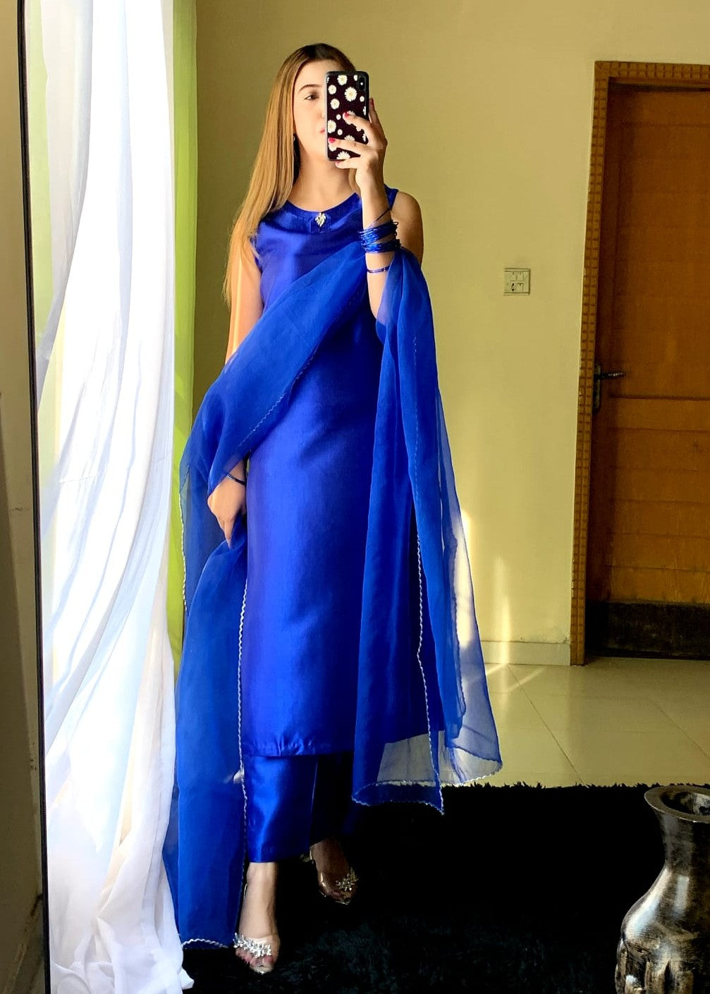 kattan silk Kurta Set in Blue