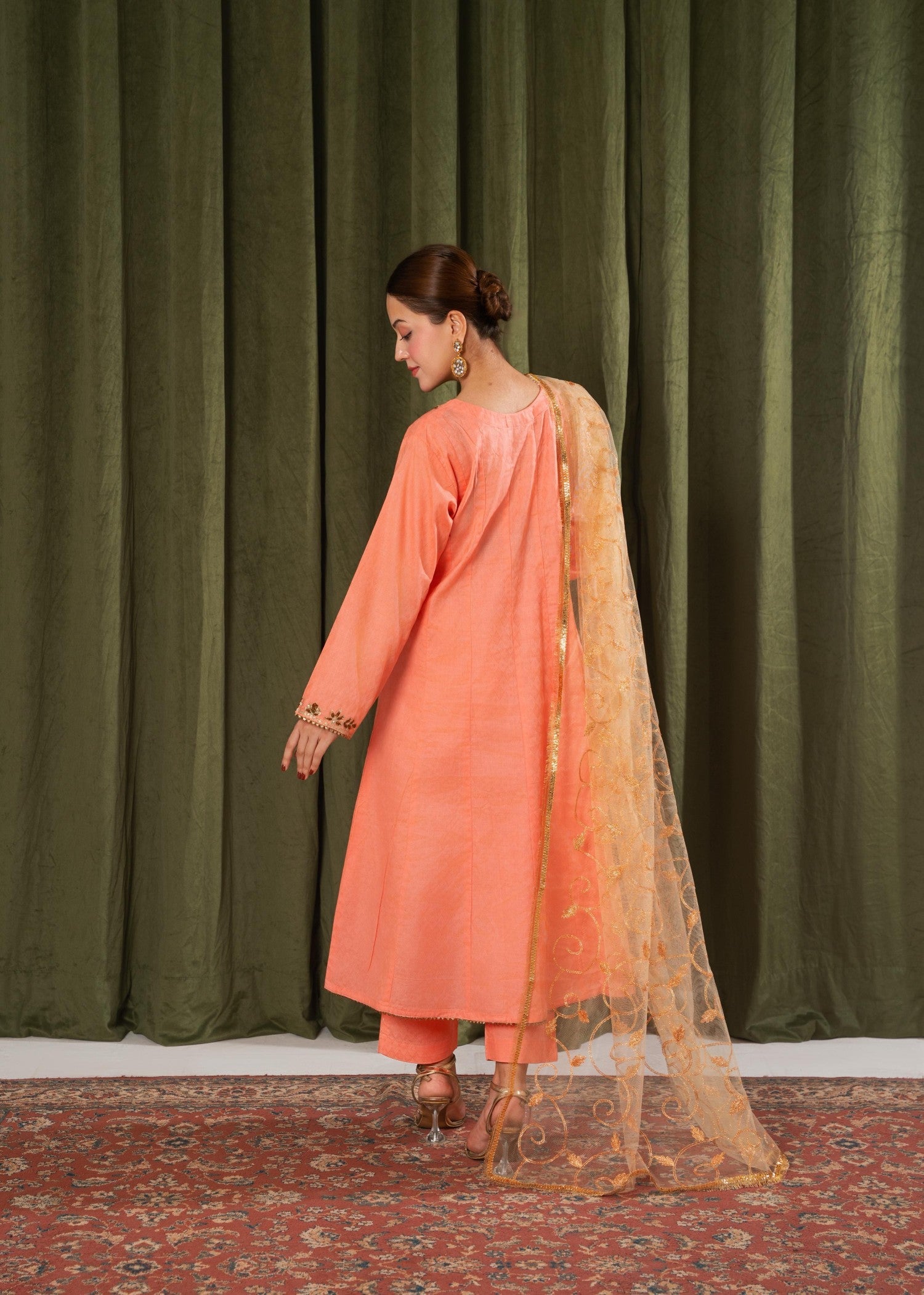 cotton Pishwas in Peach pink
