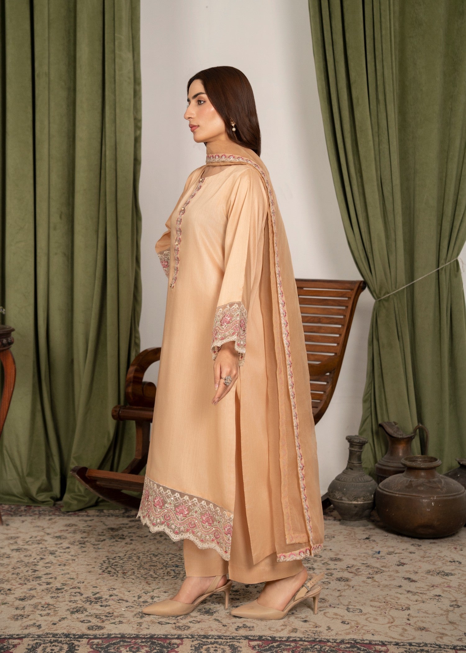 viscose raw silk Kurta Set in Marmalade orange