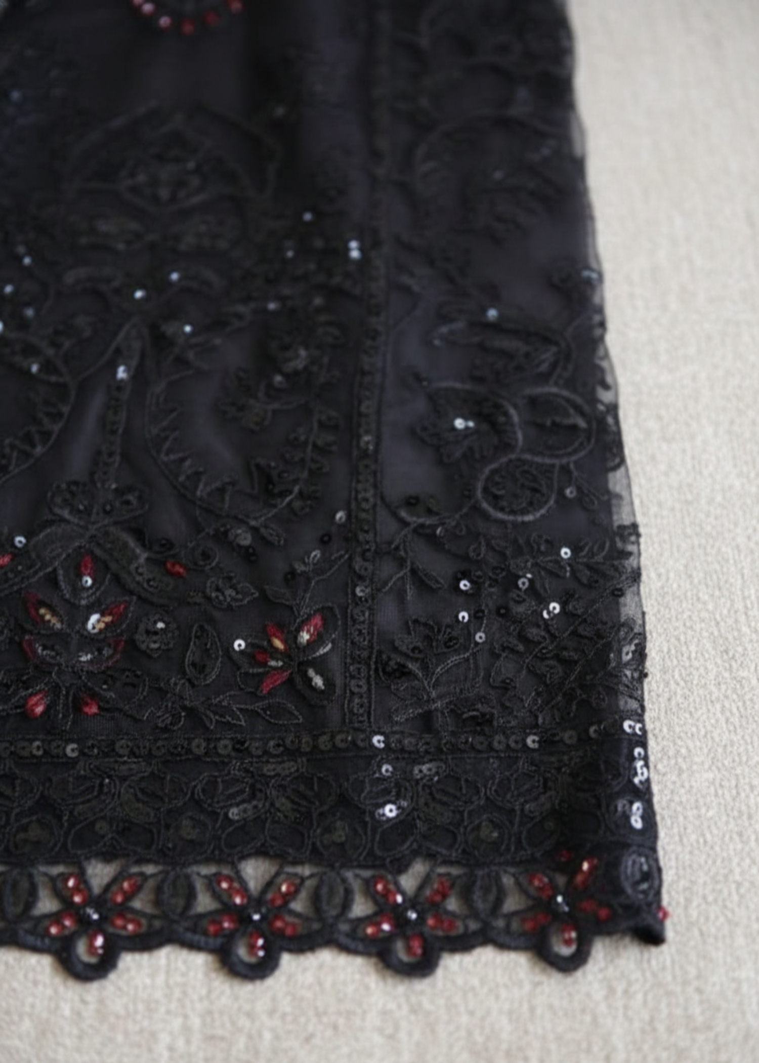 net Kurta Set in Black
