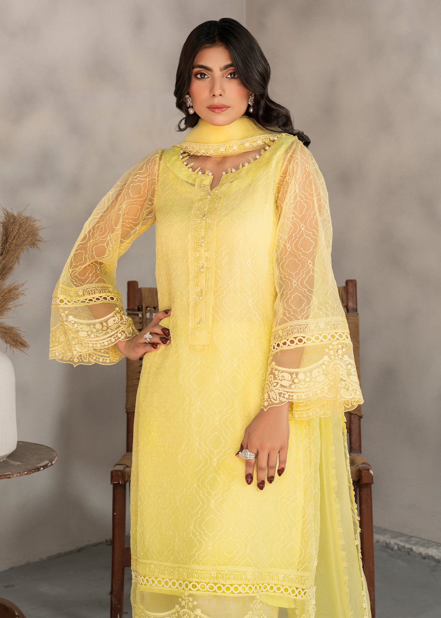 organza Kurta Set in Yellow