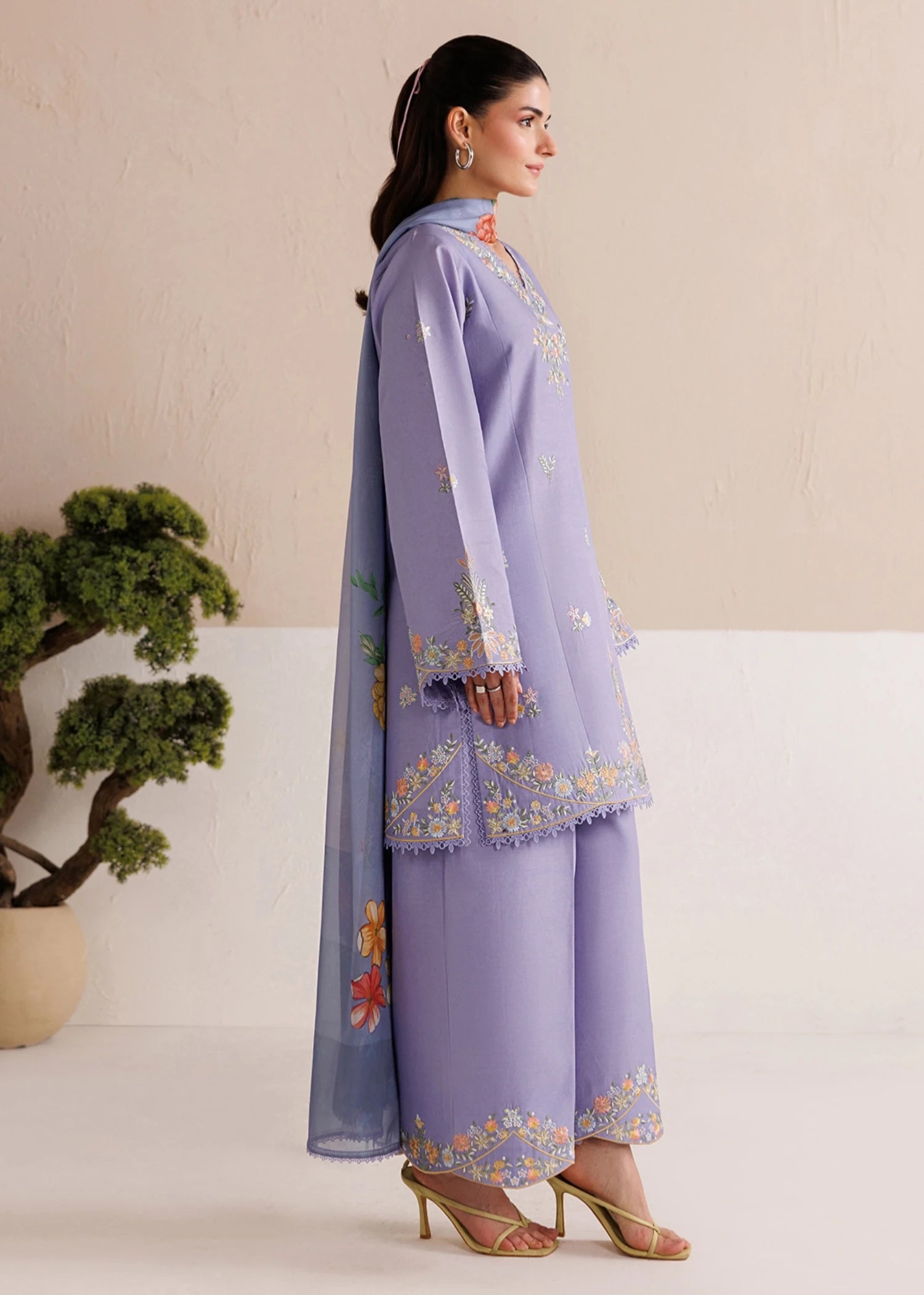 cotton Kurta Set in Lavender